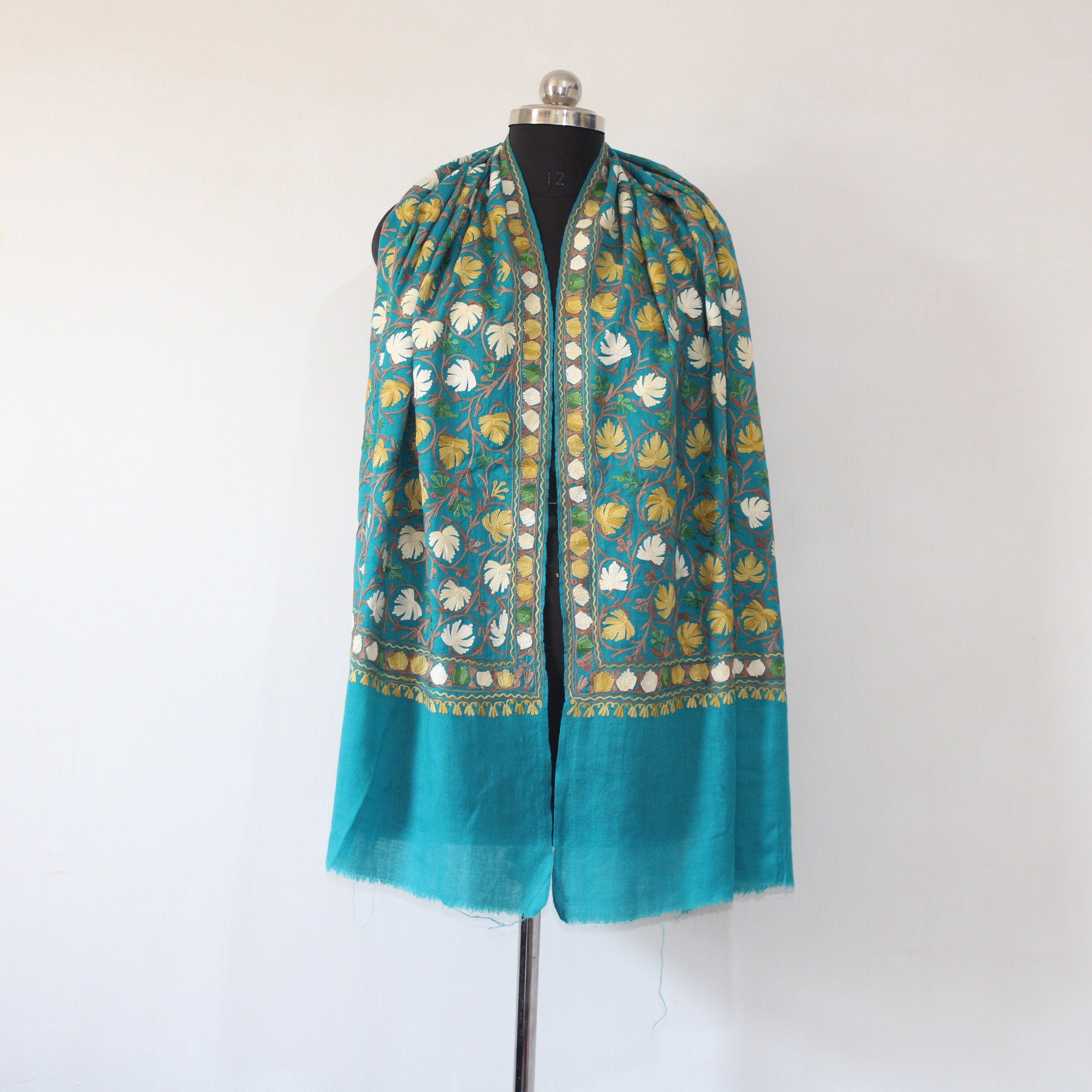 Kashmiri Stole, Fine Merino Wool Aari Embroidered Handmade Stole, Woolen Scarf, Embroidered Shawl And Wraps,