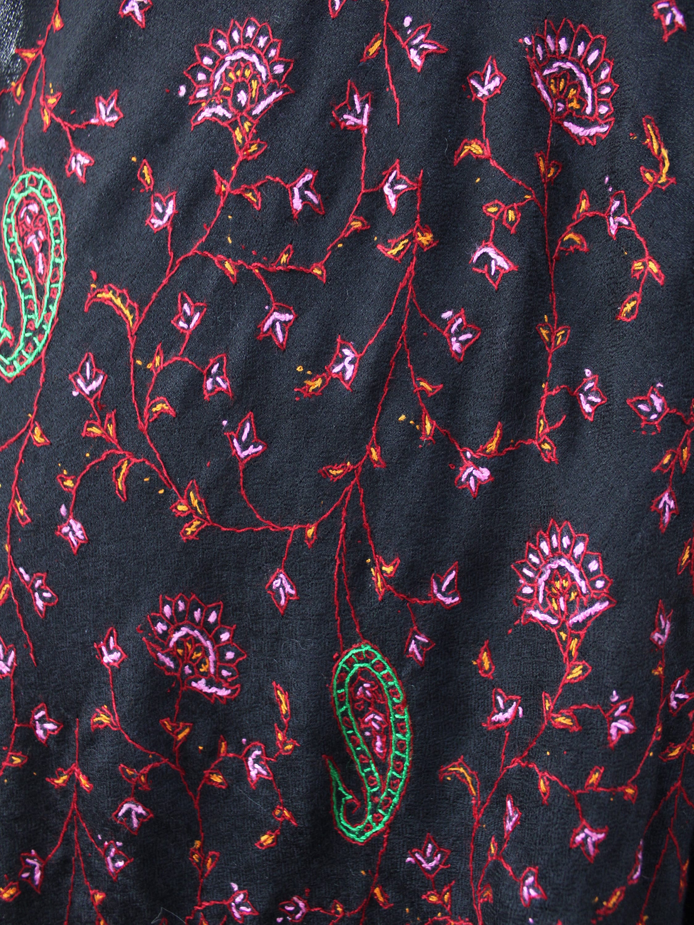 Black Merino Wool Shawl with Sozni Handwork, Kashmiri Shawl, Perfect Gift Idea