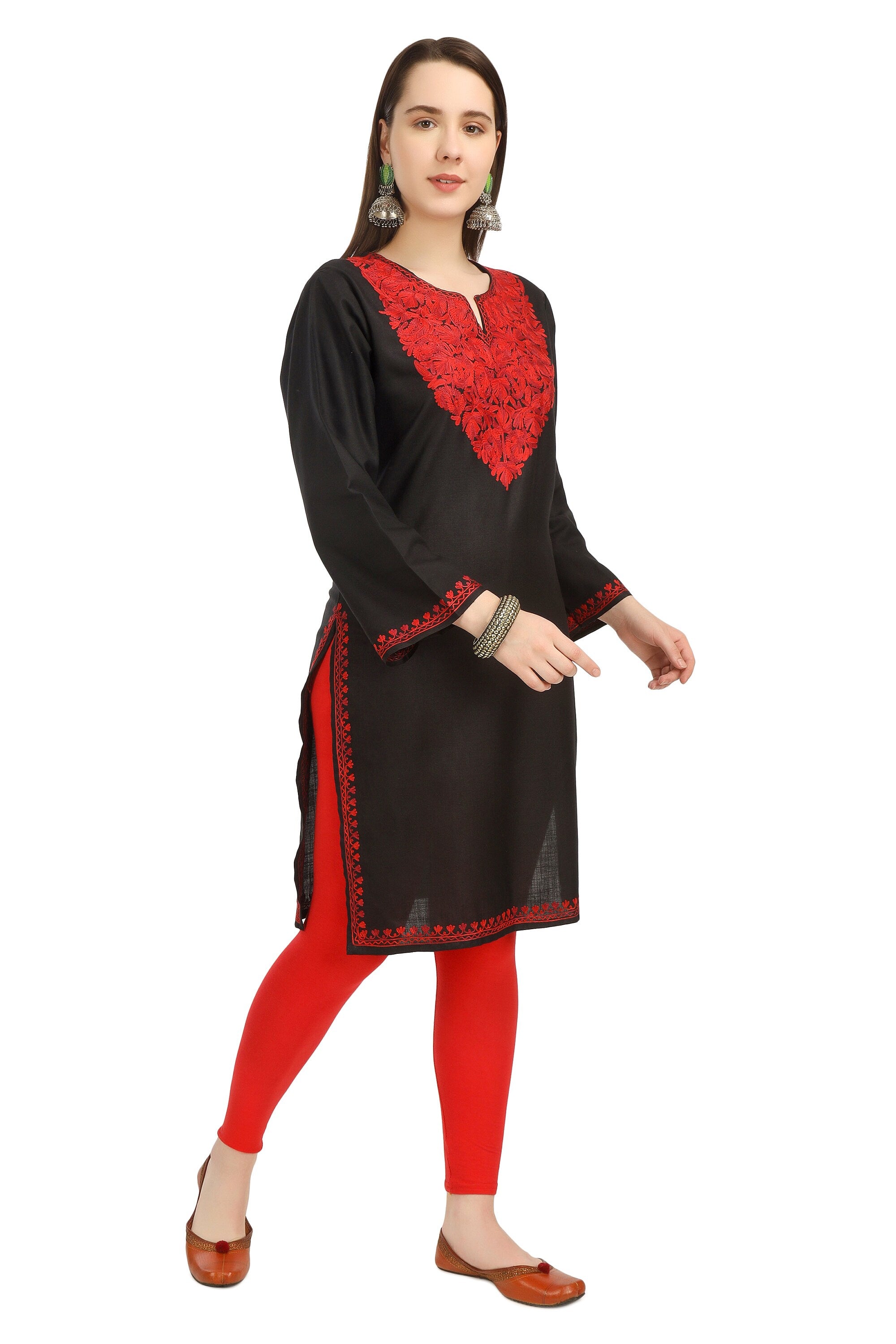 Aari Embroidered Cotton Kashmiri Kurti for Women, Indian Kurtis,