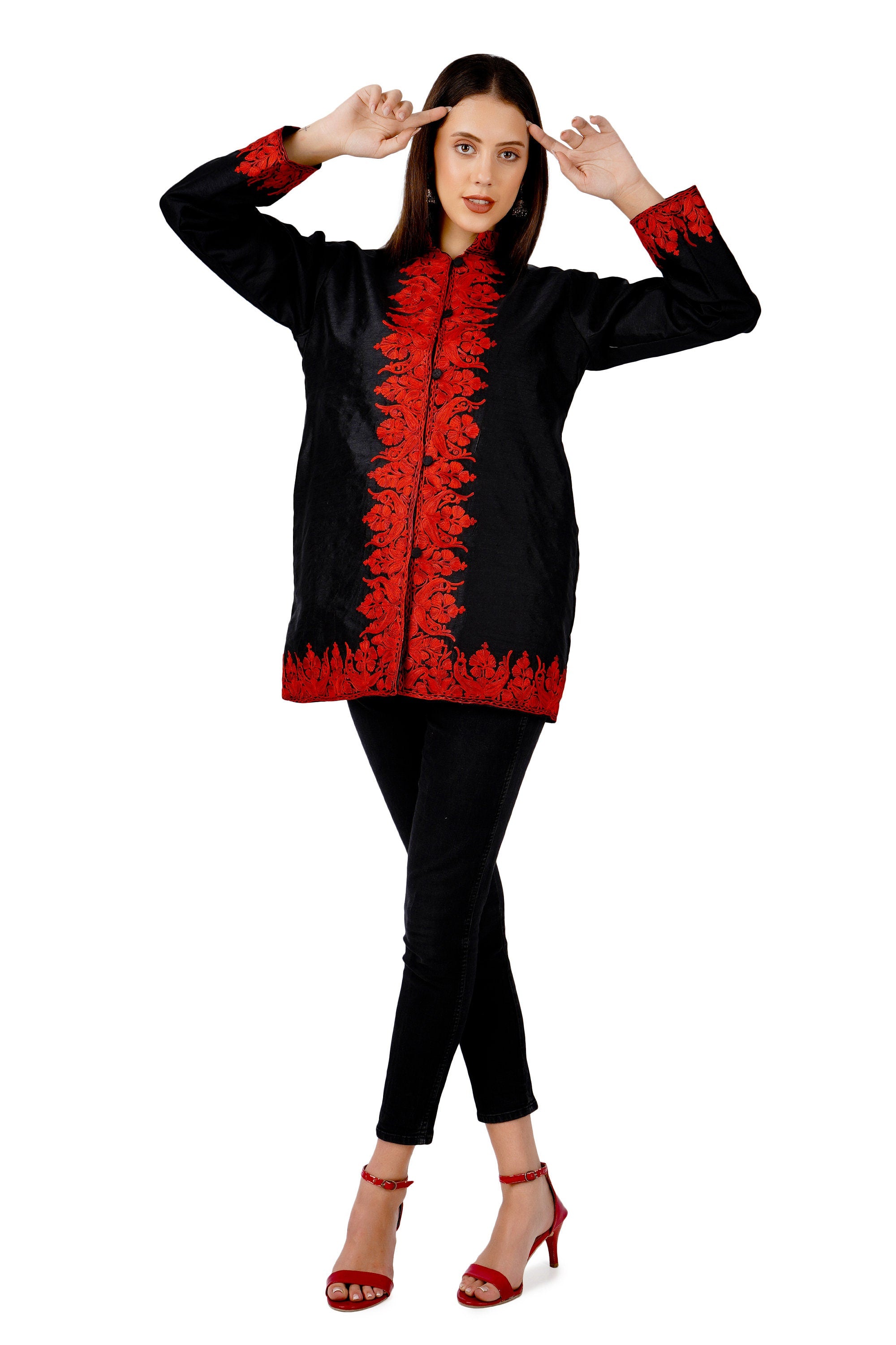 Short Embroidered Silk Jacket: Bohemian Style Kashmiri Coat