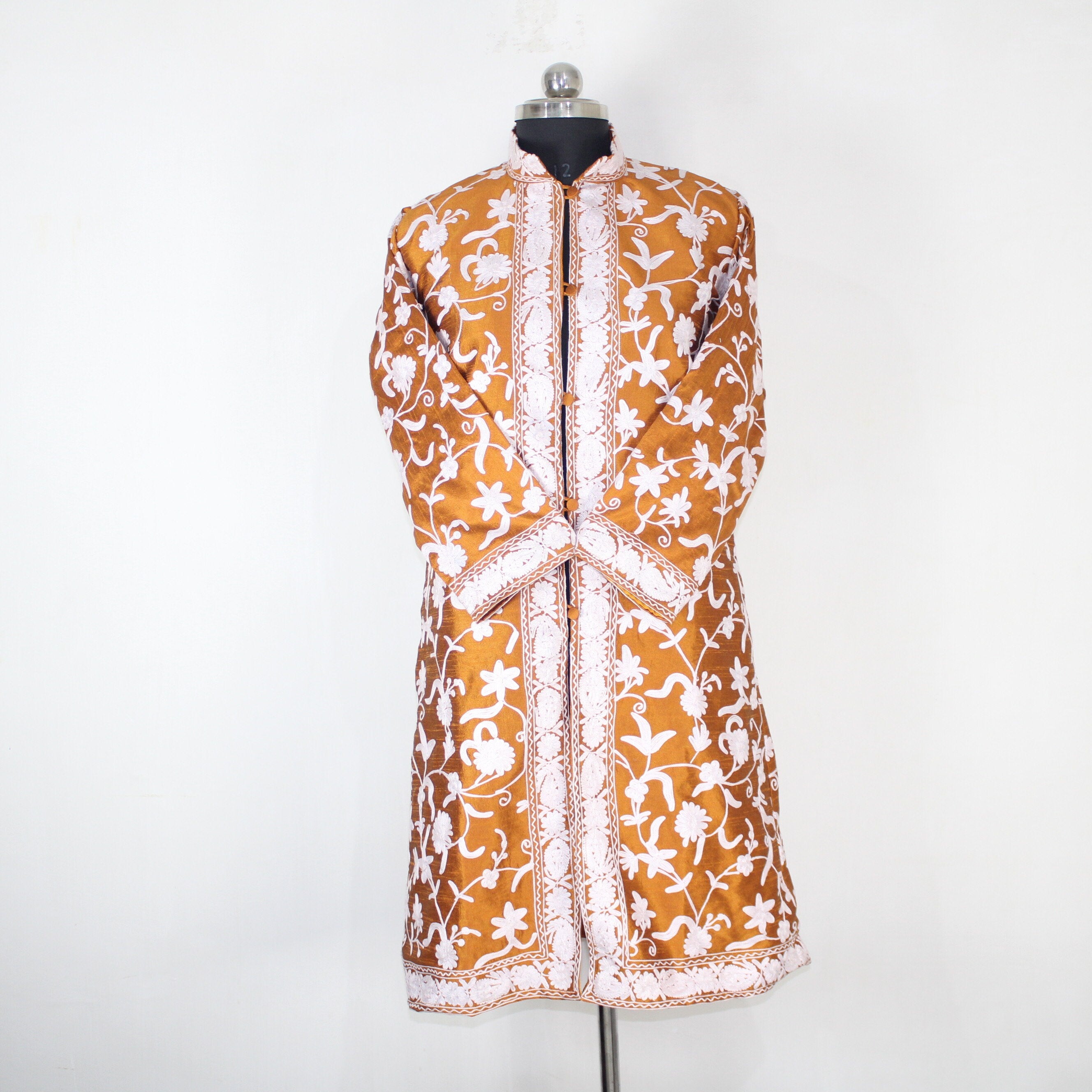 Bohemian Silk Jacket: Kashmiri Embroidered Coat for Summer