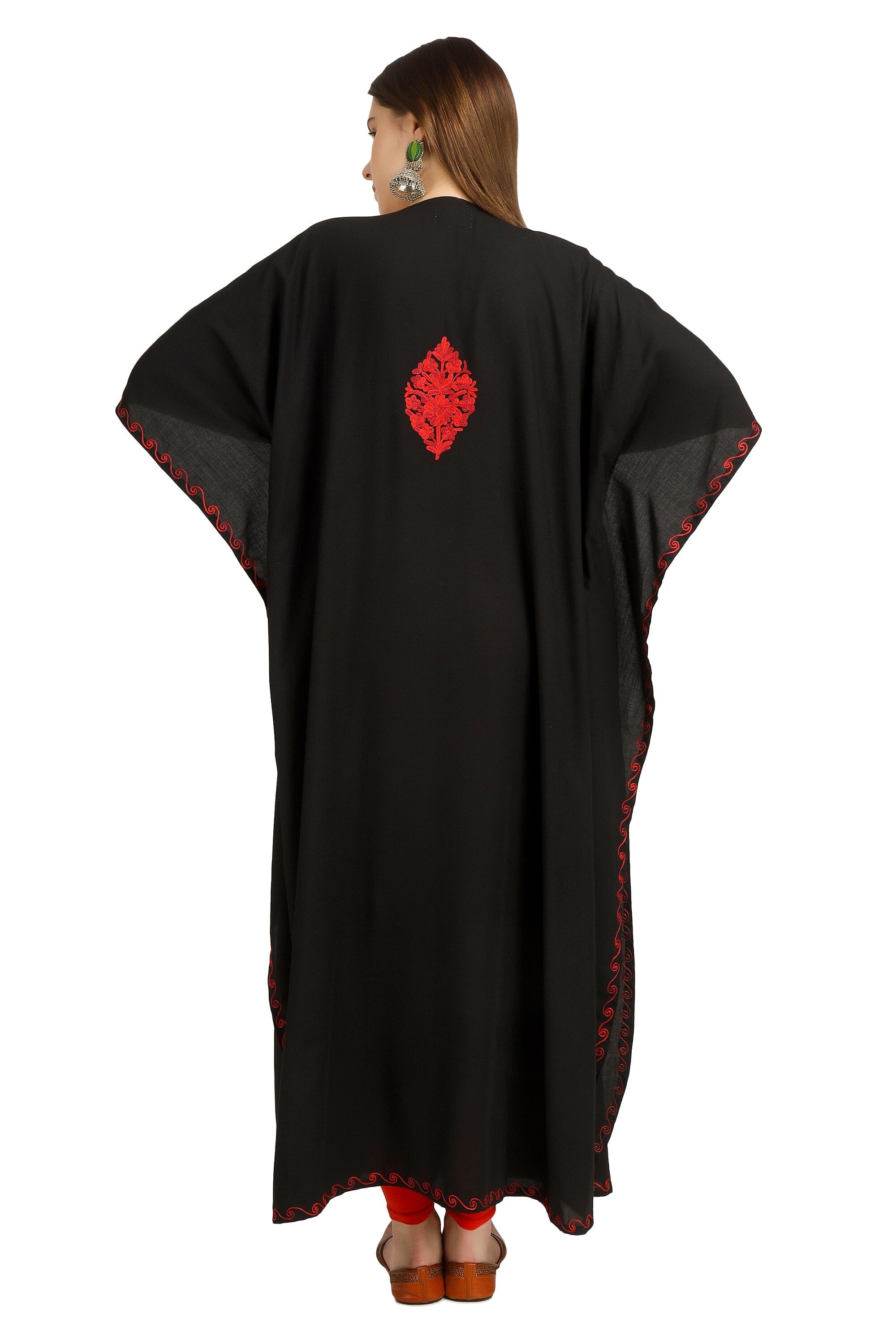 Kashmiri Aari Embroidered Cotton Kaftan for Women, Handmade Kaftan Dress for Girls, Cotton Maxi Dress for Summers