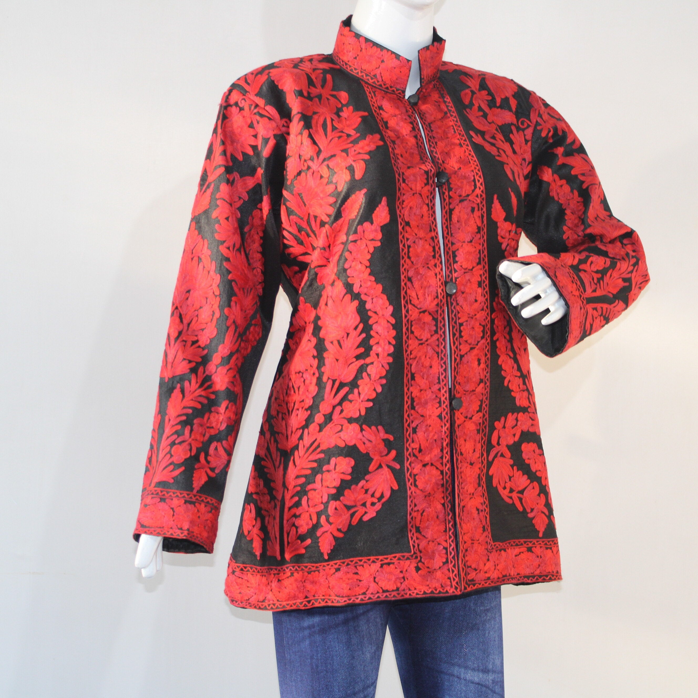 Kashmiri Bohemian Jacket, Short Embroidered wool Coat, Ethnic winter Outerwear, Handcrafted Fashion - BATIN