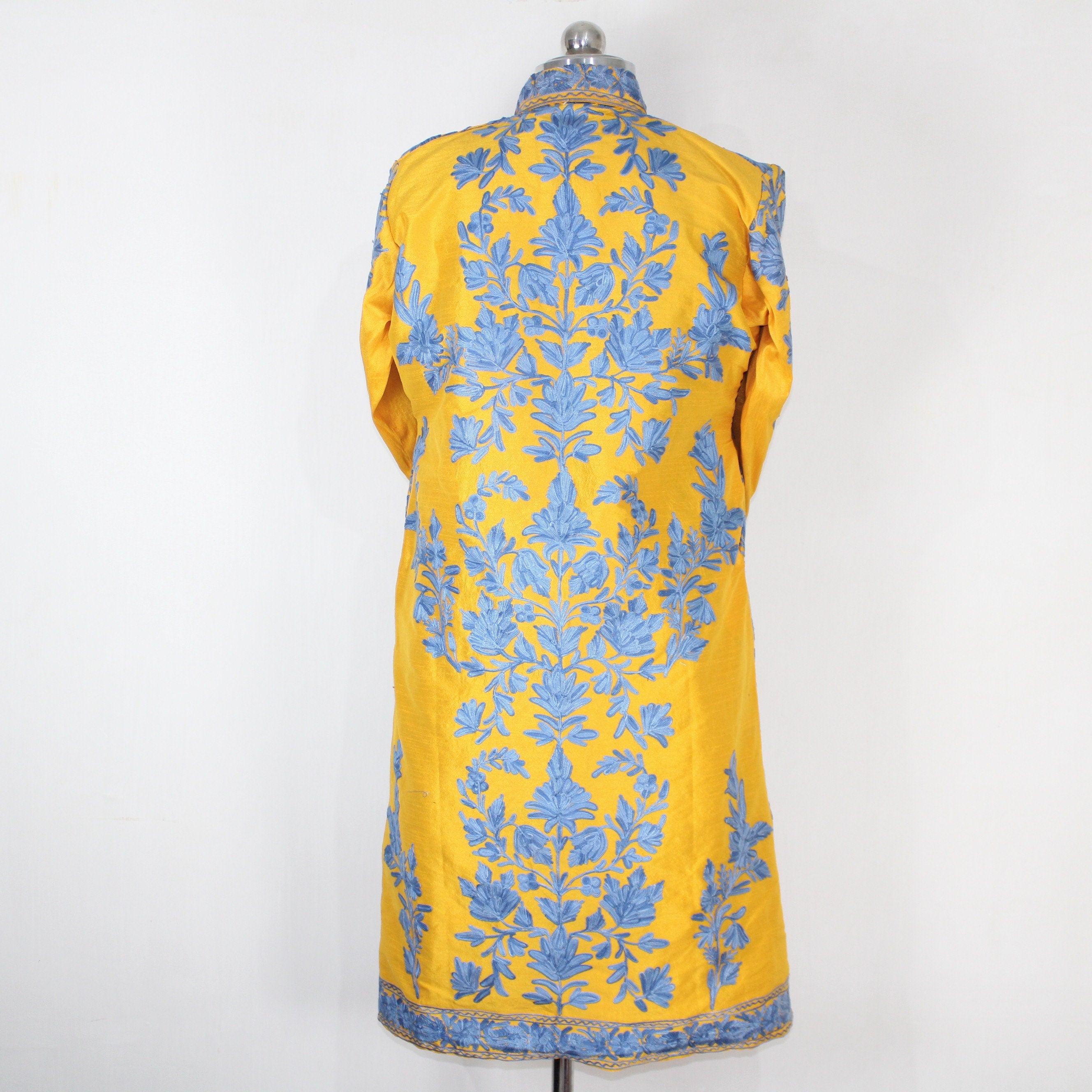 Kashmiri Jacket, embroidered silk jacket, long length coat, Bohemian Jacket, embroidered jacket, long embroidered coat, silk summer jacket