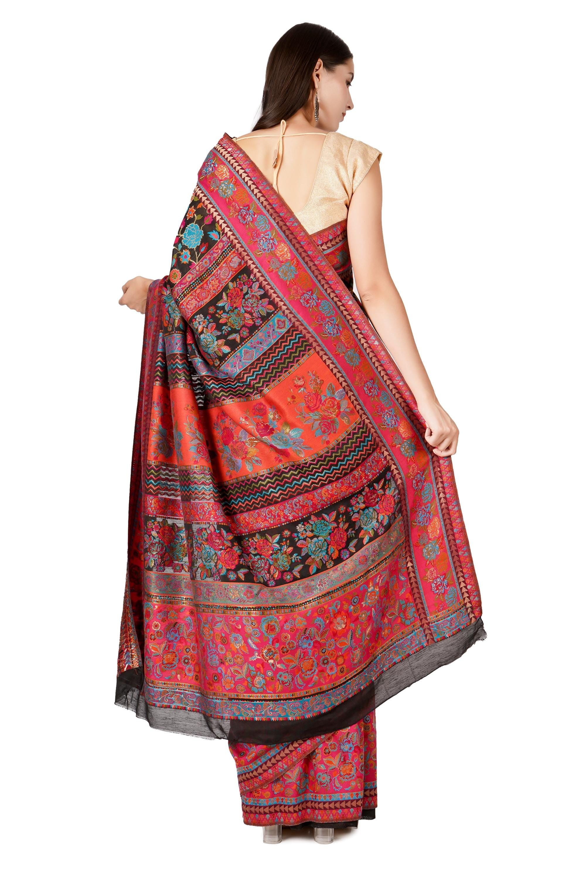 Jamawar Kashmiri Kani Silk Saree With Blouse, Black Sari, Indian Saree For Women, Pure Silk Woven Saree for Weddings, Partywear Saree