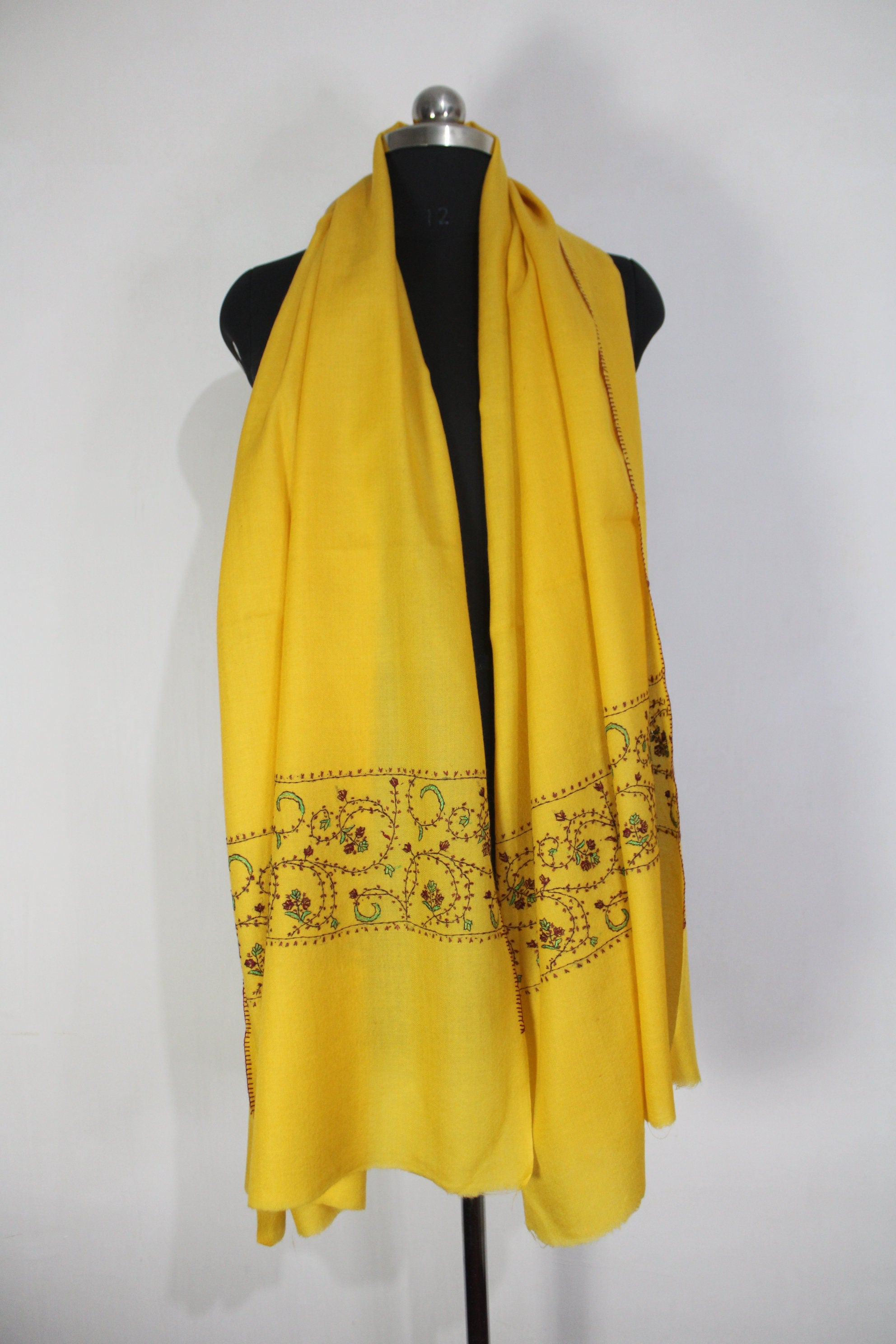 Kashmiri Sozni Embroidery Scarf, Pure Cashmere Wrap, Pashmina Scarf, Kashmiri Handmade Shawl/Wrap, Cashmere Scarf, Mustard Color,