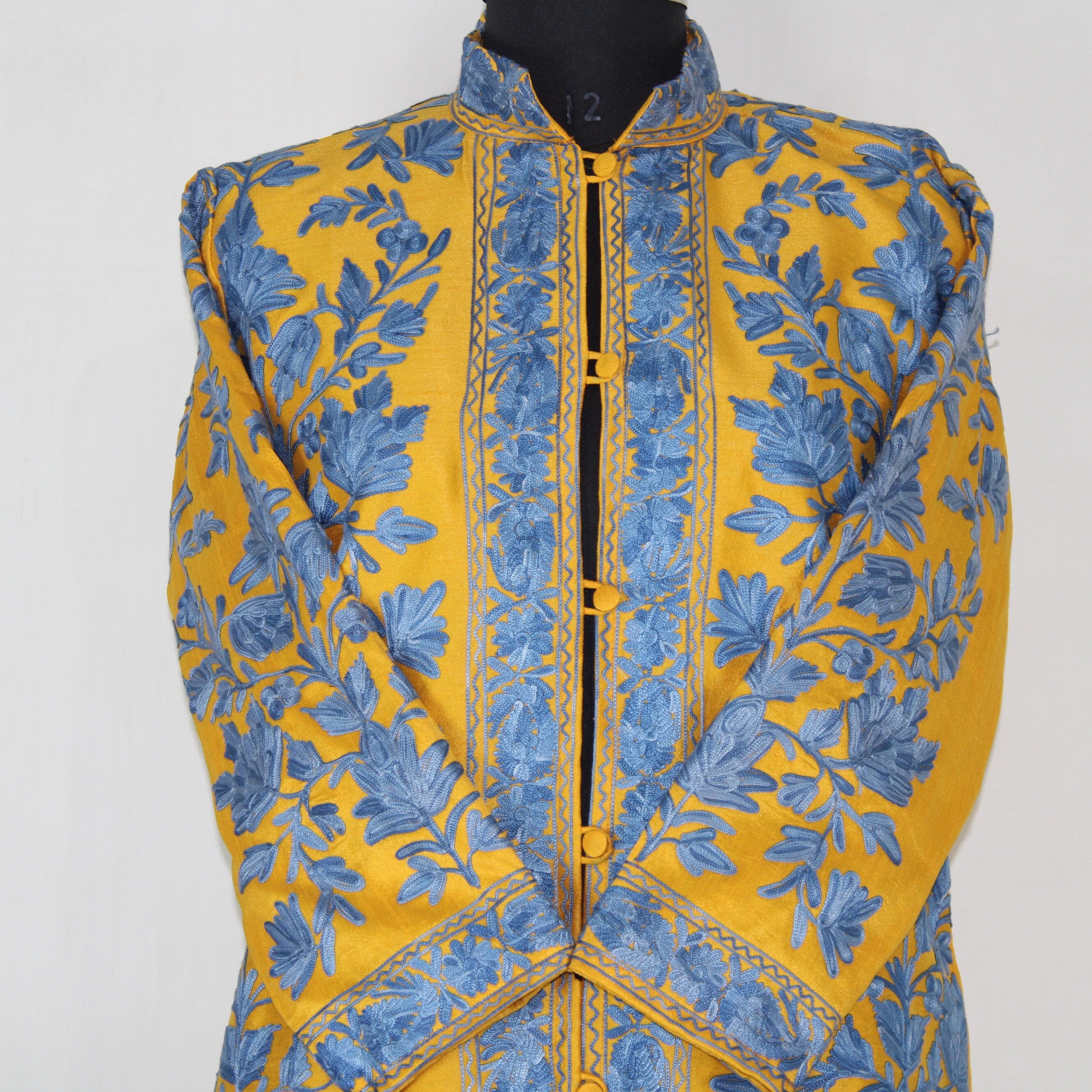 Kashmiri Jacket, embroidered silk jacket, long length coat, Bohemian Jacket, embroidered jacket, long embroidered coat, silk summer jacket