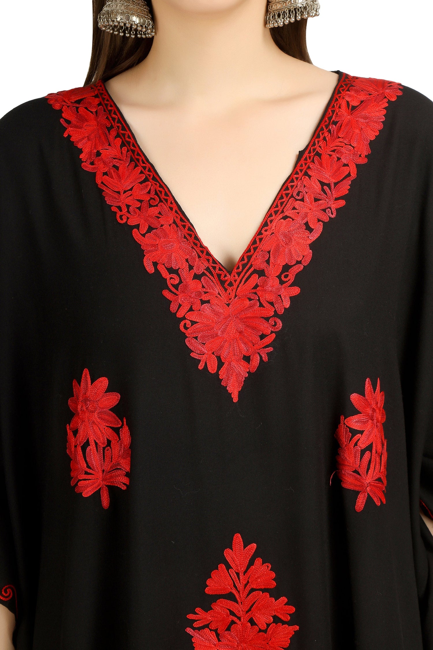 Kashmiri Aari Embroidered Cotton Kaftan for Women, Handmade Kaftan Dress for Girls, Cotton Maxi Dress for Summers