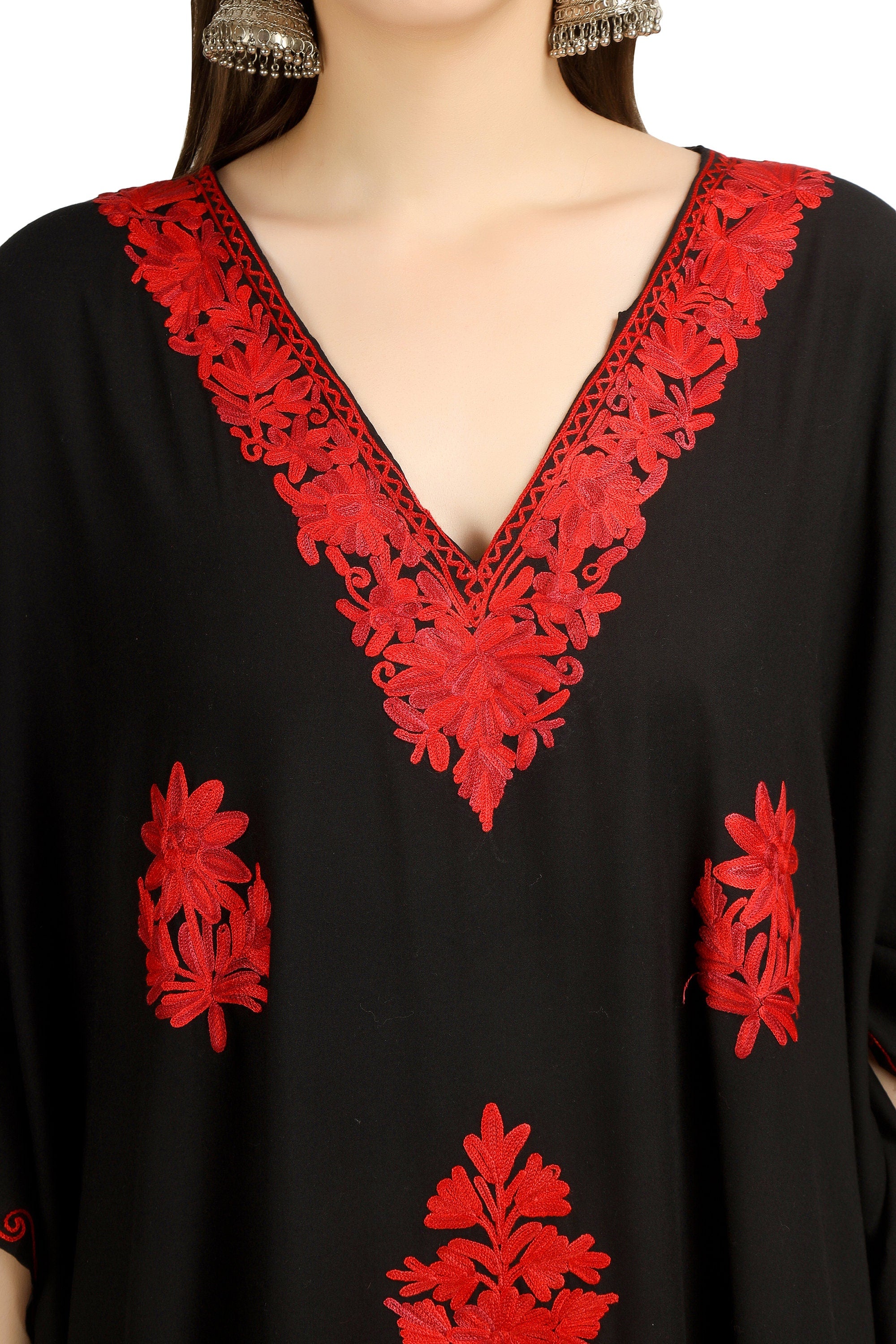 Kashmiri Aari Embroidered Cotton Kaftan for Women, Handmade Kaftan Dress for Girls, Cotton Maxi Dress for Summers