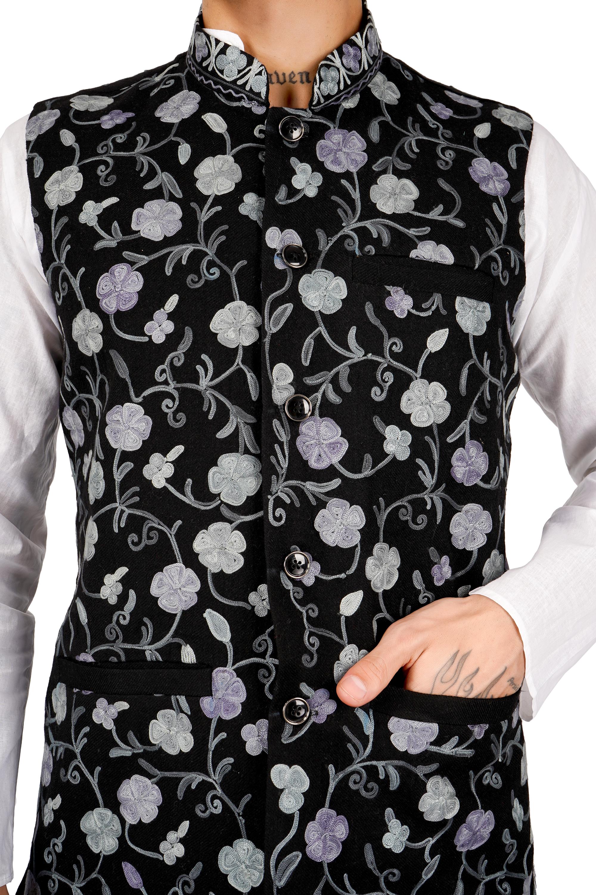 Kashmiri Nehru Jacket, Sleeveless Nehru Jackets, Men Waistcoat, Modi Jackets, Floral Aari Embroidered Luxurious Jackets For Men