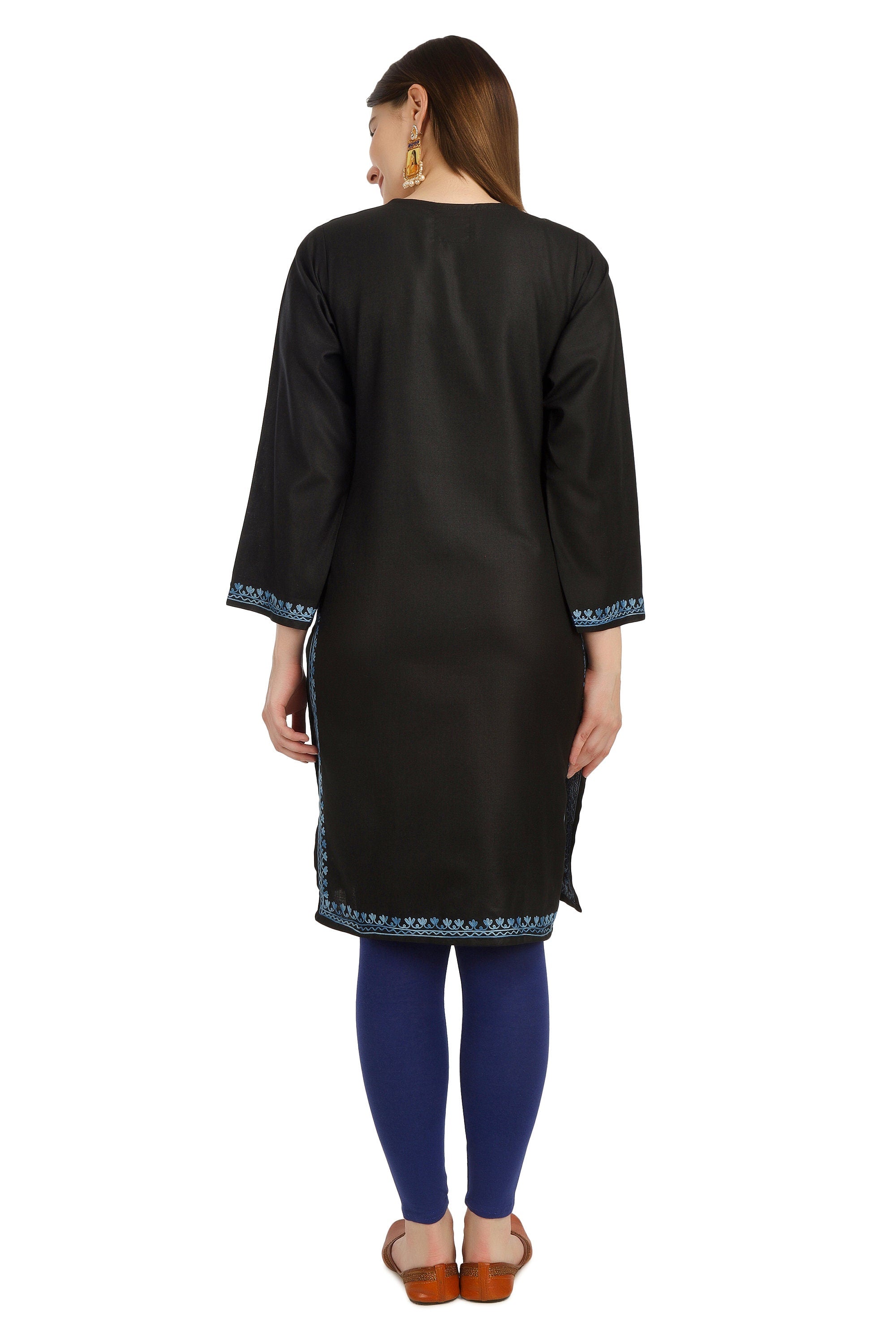 Aari Embroidered Cotton Kashmiri Kurti - Elegant Indian Women&