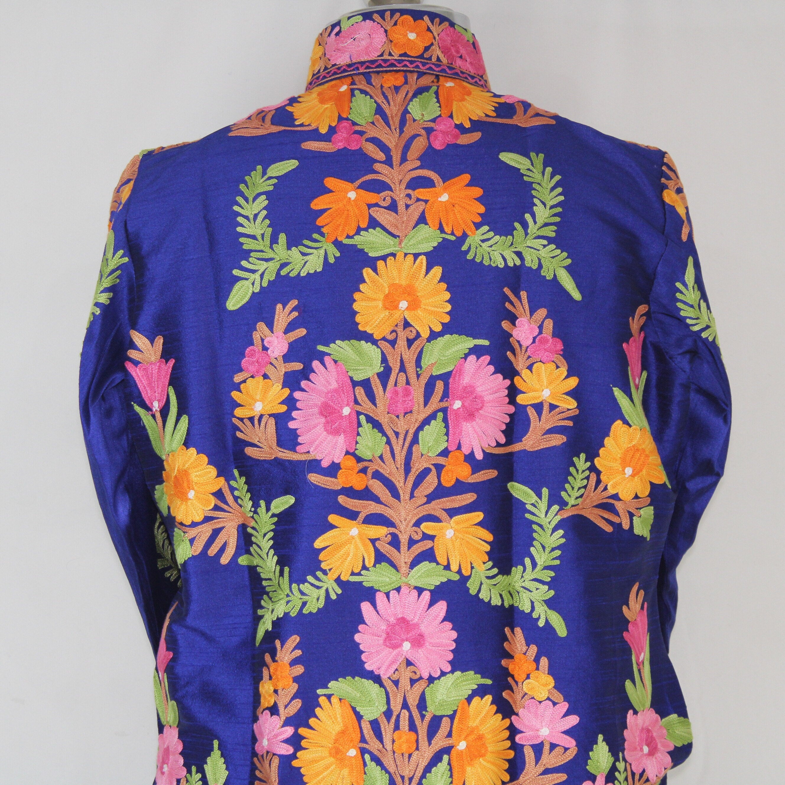 Kashmiri Jacket, embroidered silk jacket, long length coat, Bohemian Jacket, embroidered jacket, long embroidered coat, silk summer jacket