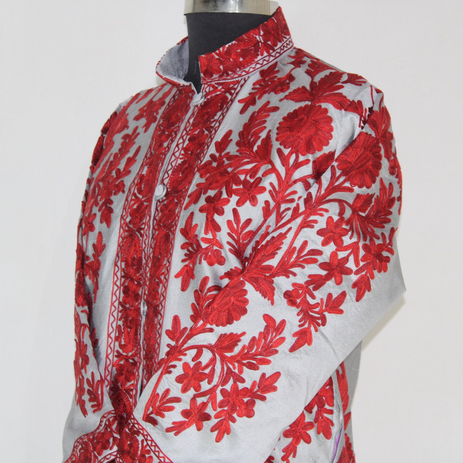 Kashmiri Jacket, embroidered silk jacket, long length coat, Bohemian Jacket, embroidered jacket, long embroidered coat, silk summer jacket
