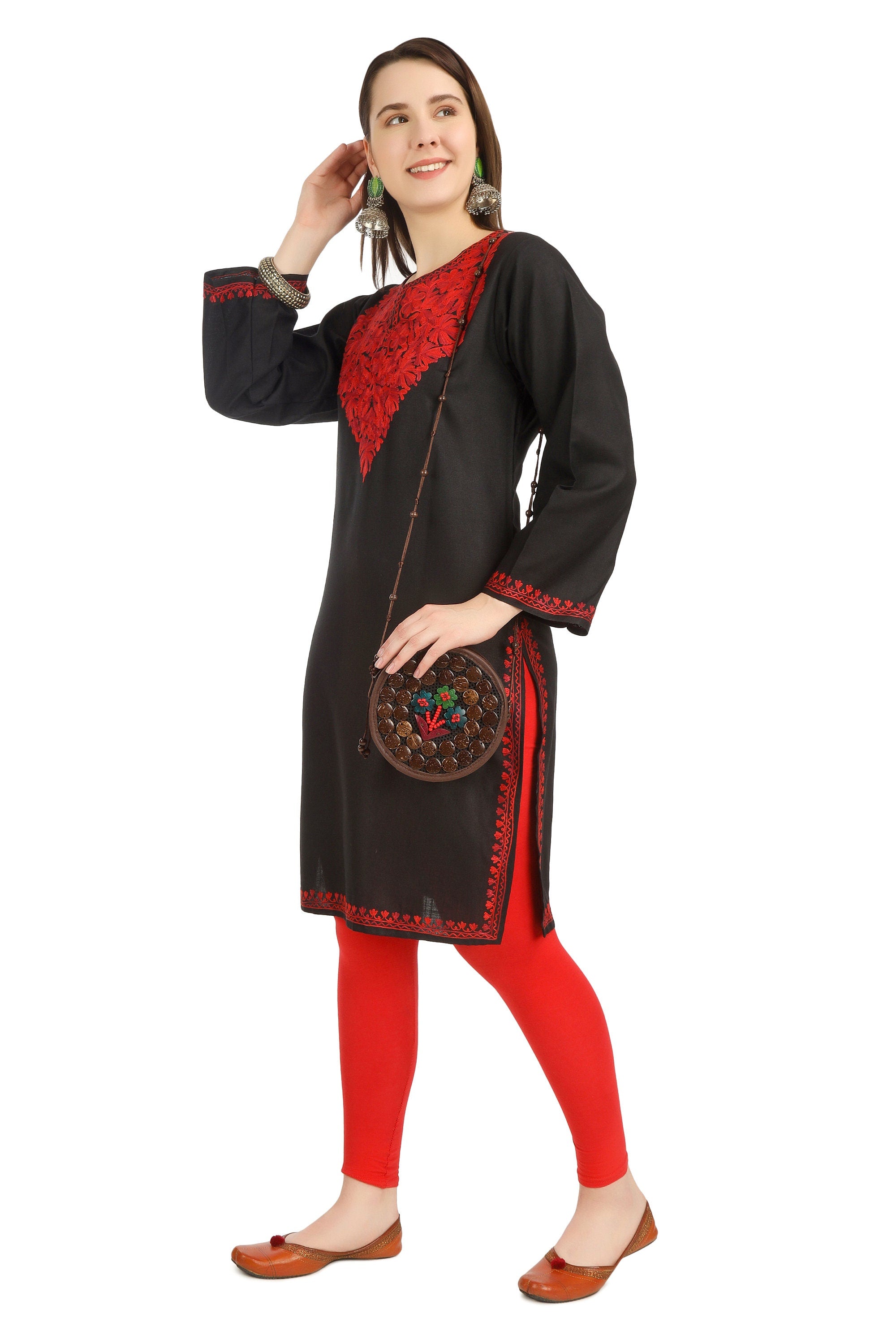 Aari Embroidered Cotton Kashmiri Kurti for Women, Indian Kurtis,