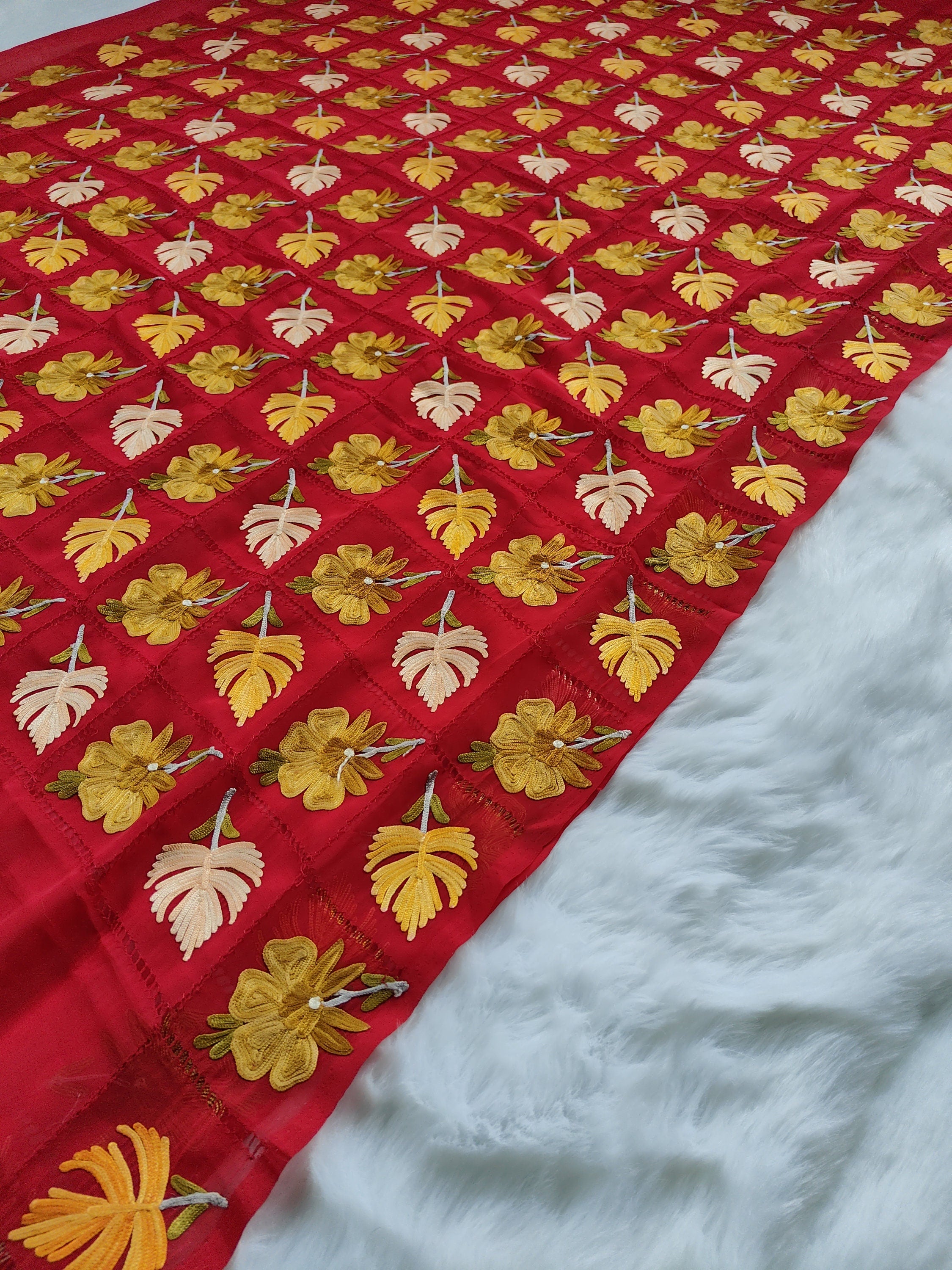 Kashmiri Embroidered Saree, Georgette Saree With Blouse, Georgette Saree, Kashmiri Sari , Indian Saree For Womens,