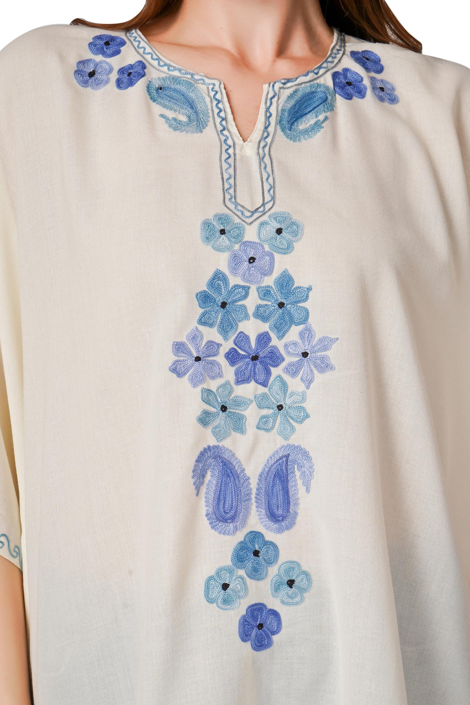 Kashmiri Aari Embroidered Womens Kaftan Kurti, Embroidered Cotton Kaftan Regular Fit Top, Short Kurti For Summer (Free Size)