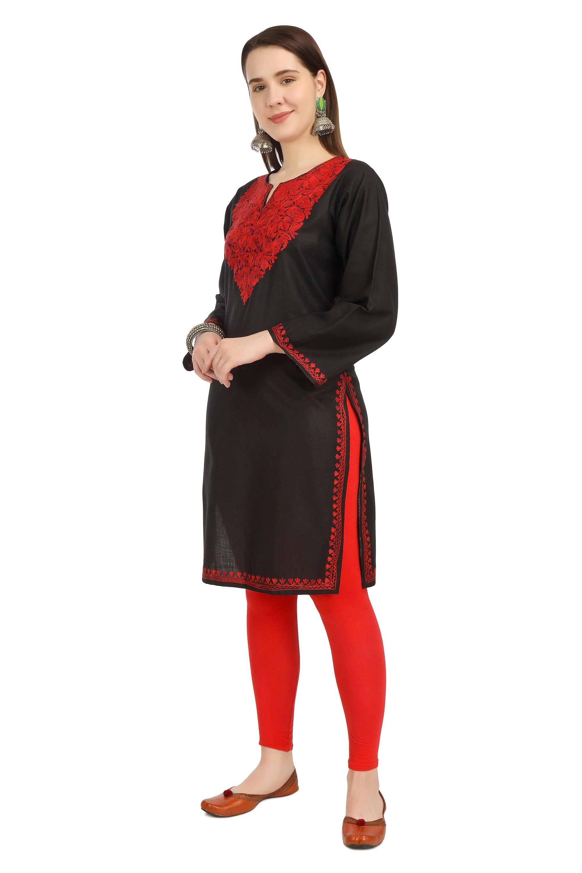 Aari Embroidered Cotton Kashmiri Kurti for Women, Indian Kurtis,