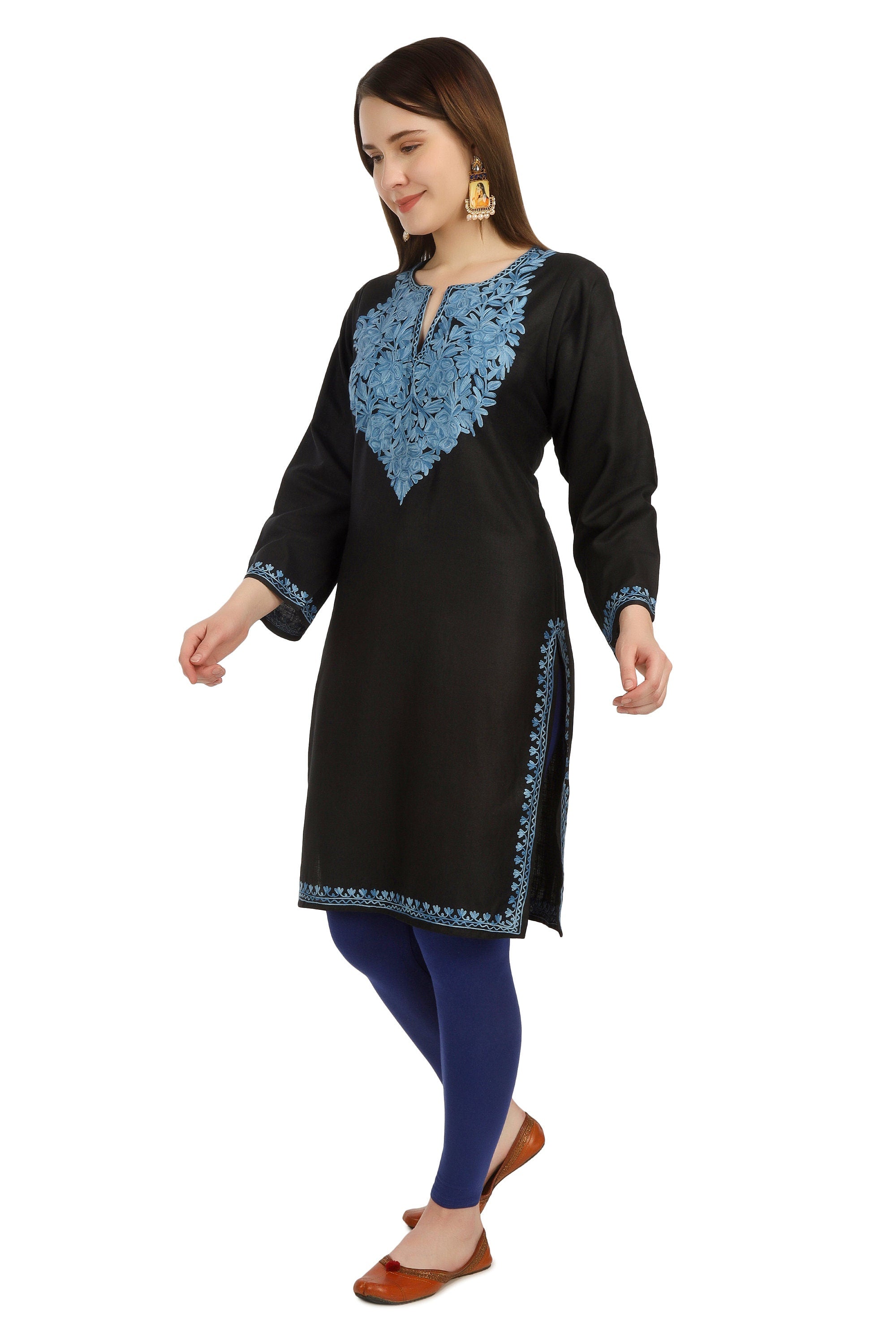 Aari Embroidered Cotton Kashmiri Kurti - Elegant Indian Women&
