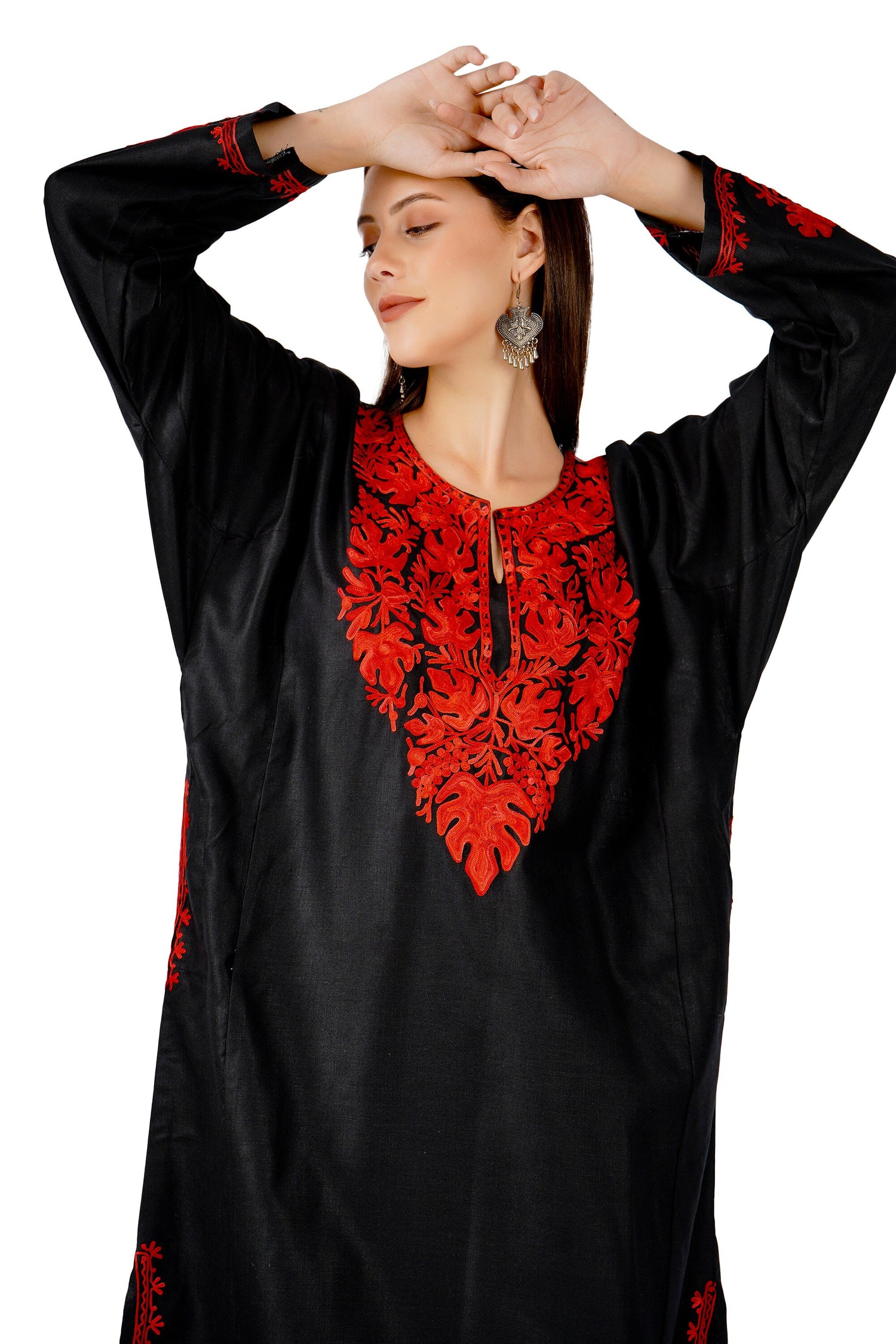Kashmiri Aari Embroidered Kurti with Bottom Pant, Cotton Kurti with Pant Set, Kashmiri Aari Embroidered Kurti Pant Co-ord Set
