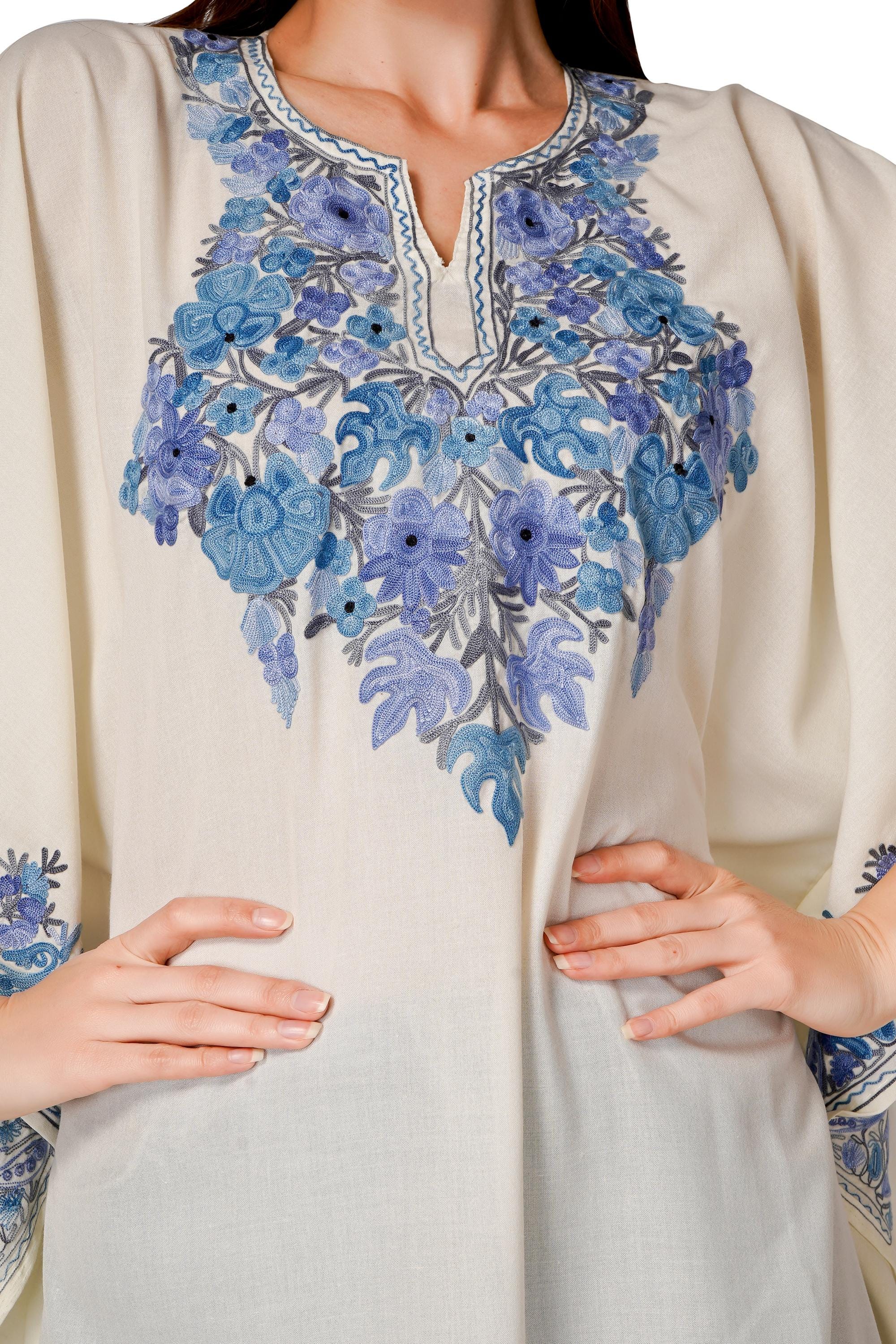 Kashmiri Aari Embroidered Cotton Kaftan, Women&