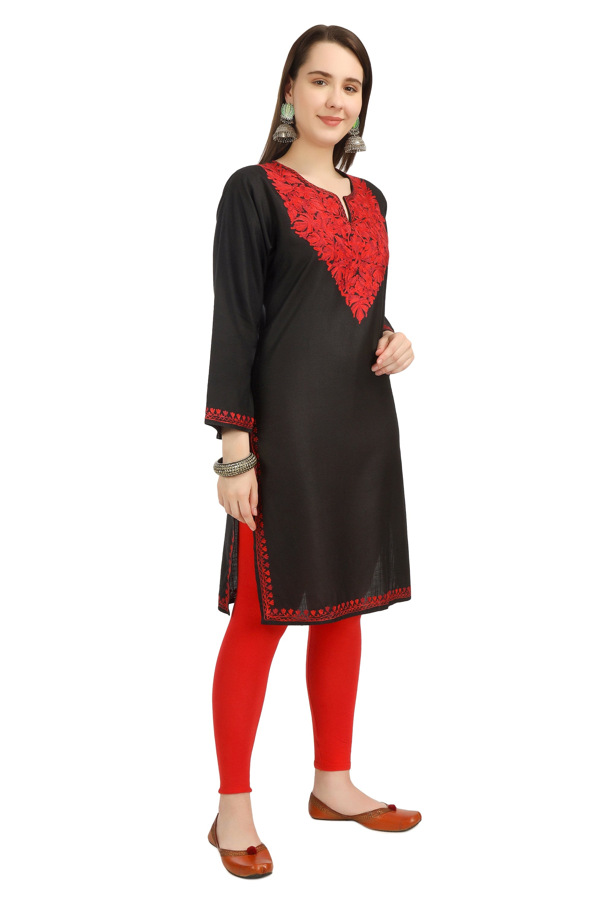 Aari Embroidered Cotton Kashmiri Kurti for Women, Indian Kurtis,
