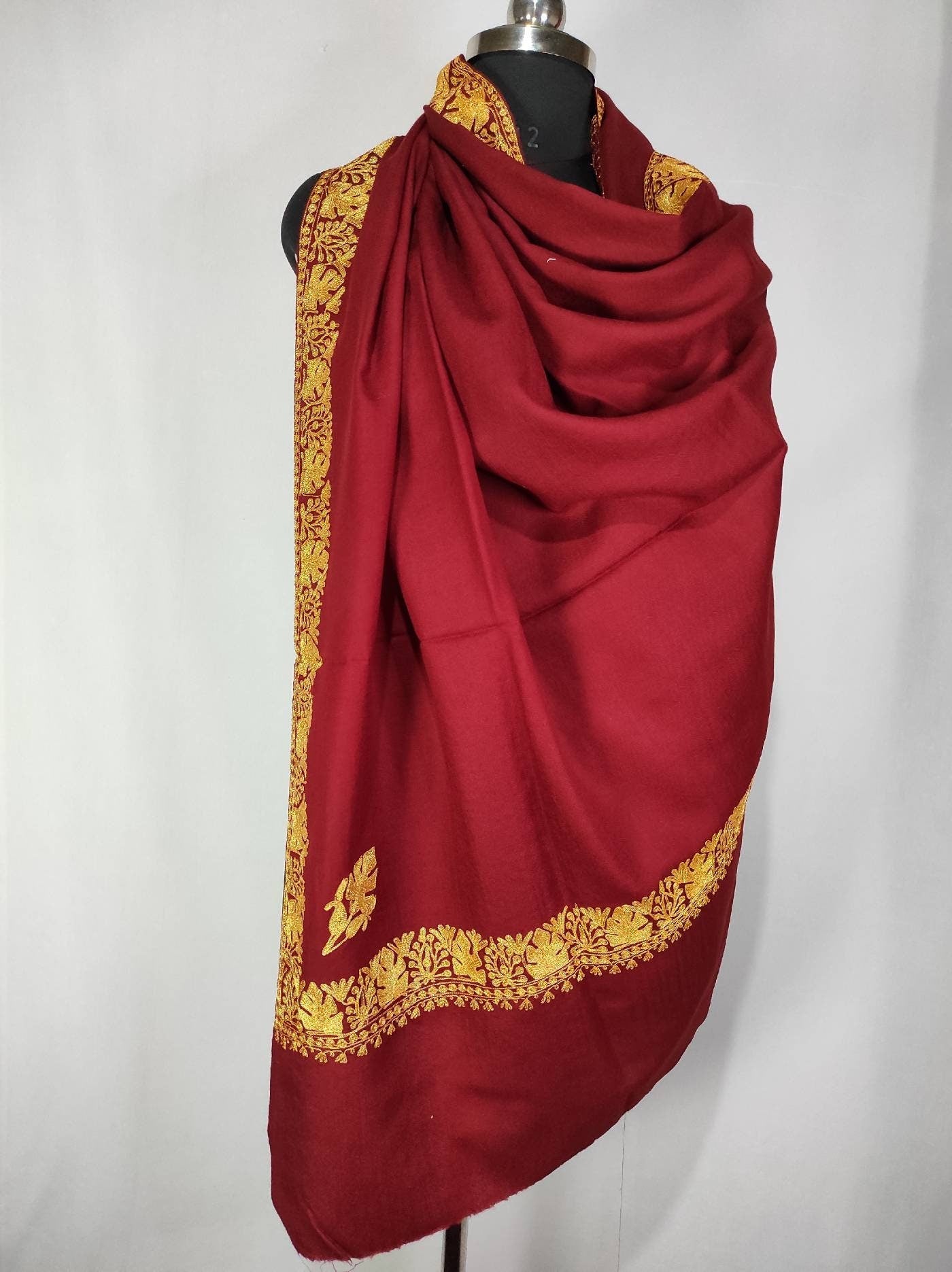 Woolen embroidered shawl, Kashmiri Embroidery tilla Shawl, metallic Embroidered Shawl, Kashmiri Shawl For Women,tilla Shawl,maroon shawl BATIN