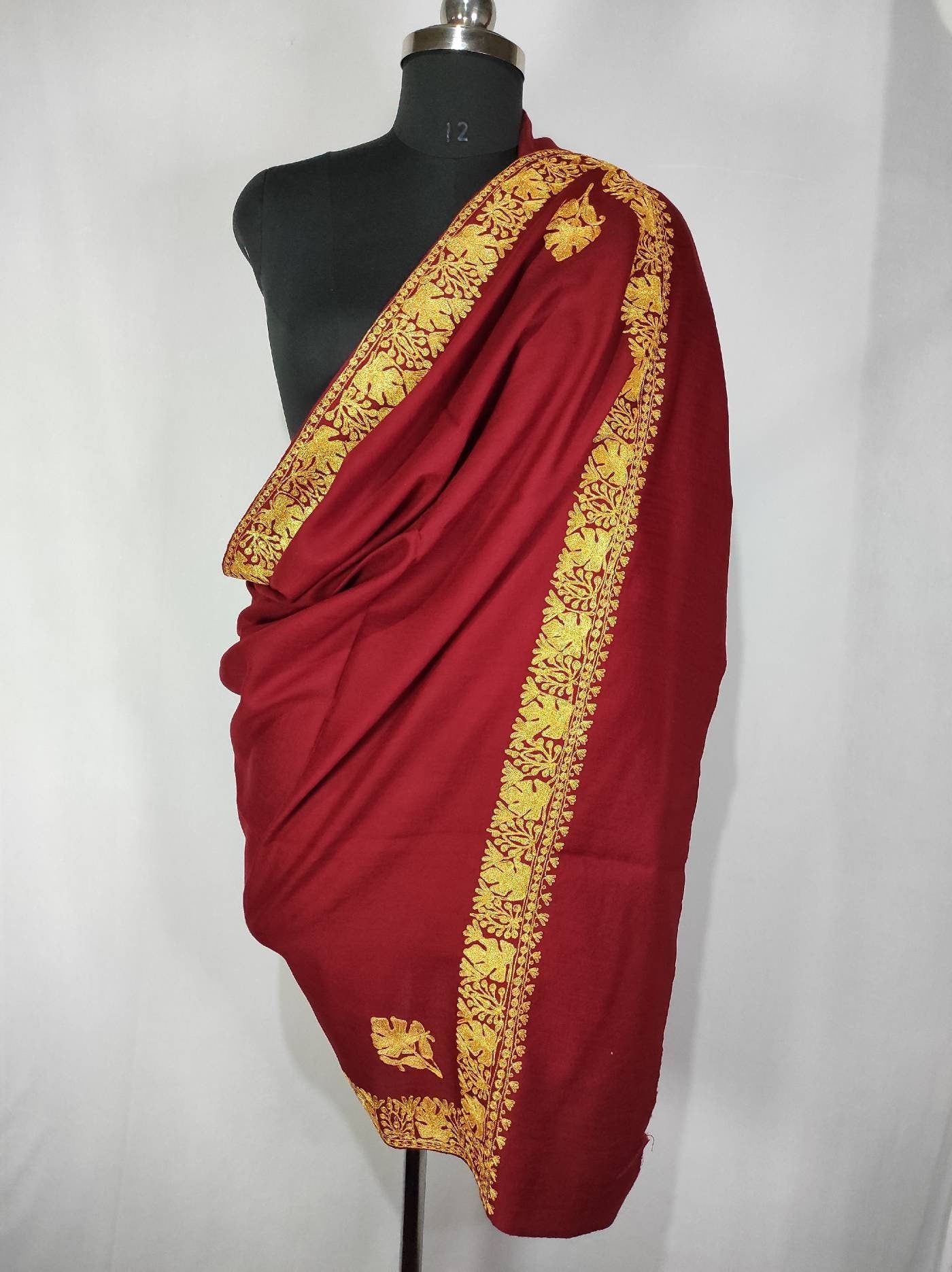 Woolen embroidered shawl, Kashmiri Embroidery tilla Shawl, metallic Embroidered Shawl, Kashmiri Shawl For Women,tilla Shawl,maroon shawl BATIN