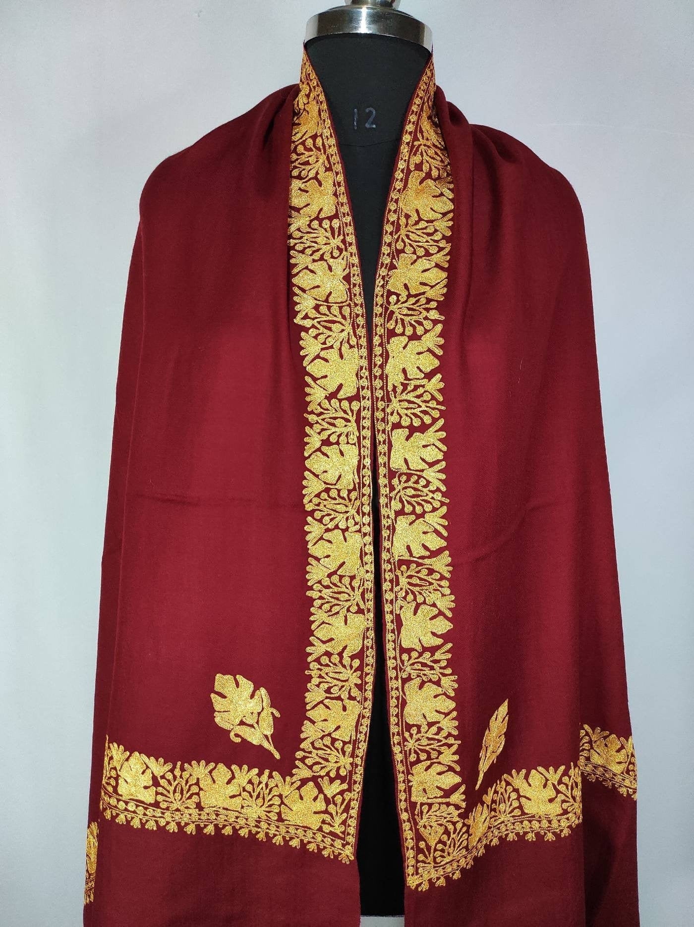 Woolen embroidered shawl, Kashmiri Embroidery tilla Shawl, metallic Embroidered Shawl, Kashmiri Shawl For Women,tilla Shawl,maroon shawl BATIN