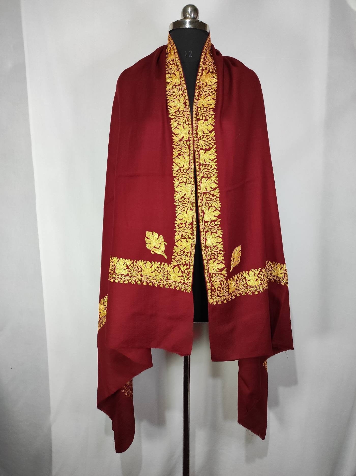 Woolen embroidered shawl, Kashmiri Embroidery tilla Shawl, metallic Embroidered Shawl, Kashmiri Shawl For Women,tilla Shawl,maroon shawl BATIN
