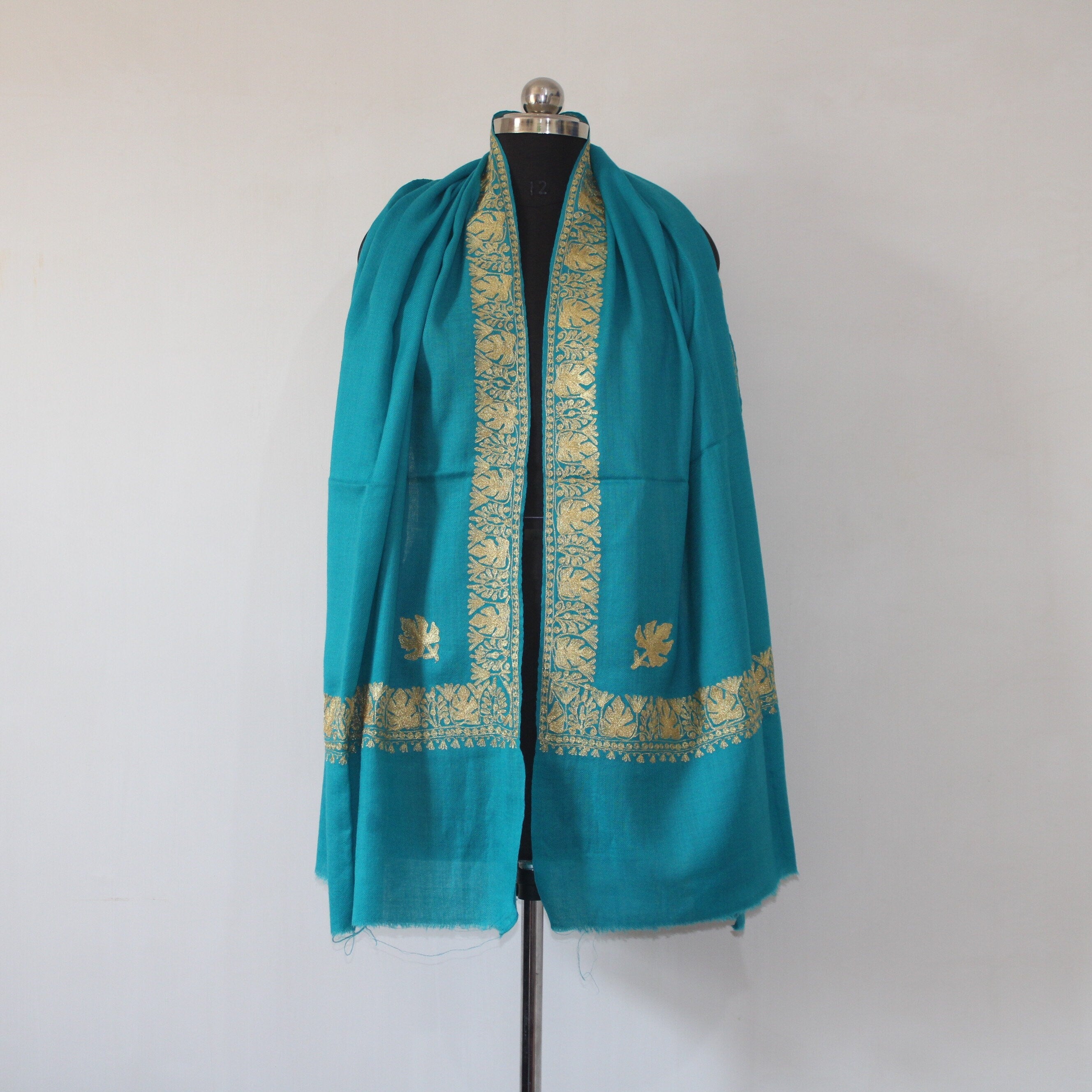 Embroidered Scarf, Kashmiri Tilla Embroidered Stole, Zari Embroidered Scarf, Fine Merino Wool Stoles, Ferozi Scarf, BATIN BATIN