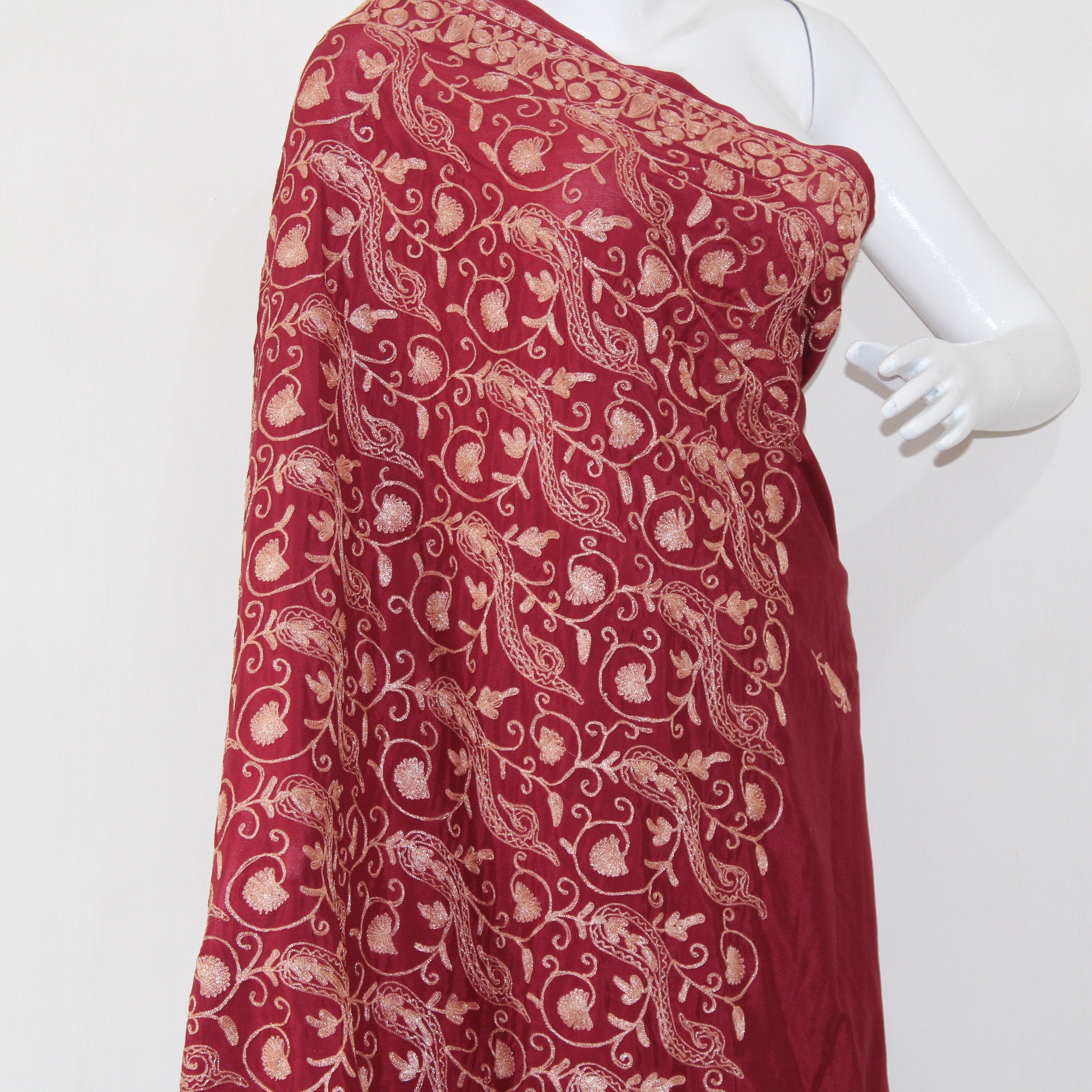 Kashmiri Saree, Embroidered Crepe Saree With Blouse, Kashmiri Sari, Indian Saree For Womens, Tilla Saree, BATIN® BATIN