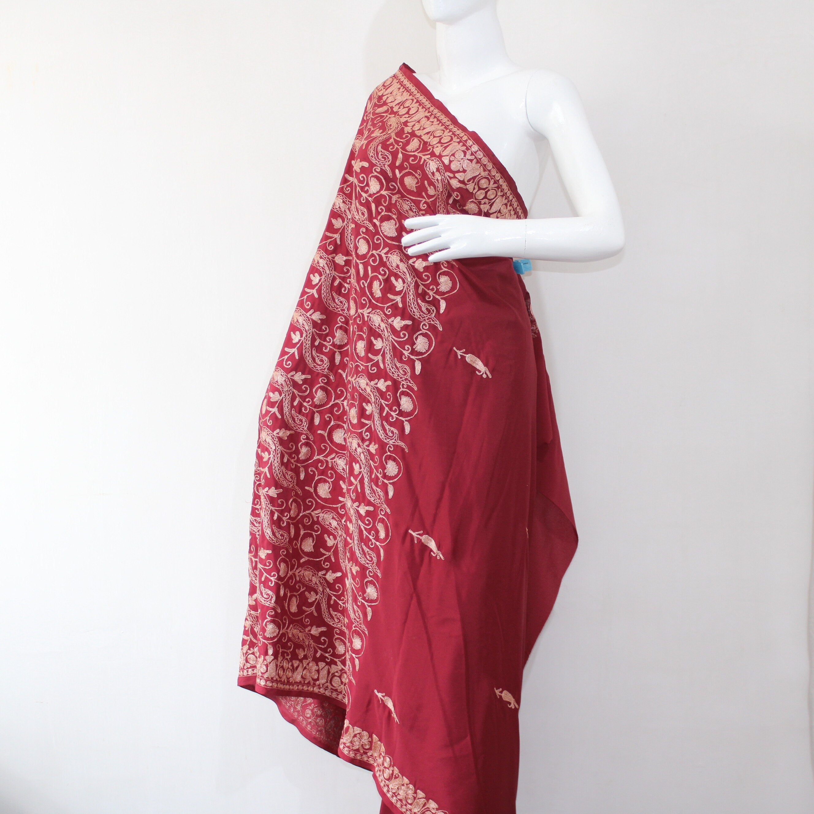 Kashmiri Saree, Embroidered Crepe Saree With Blouse, Kashmiri Sari, Indian Saree For Womens, Tilla Saree, BATIN® BATIN