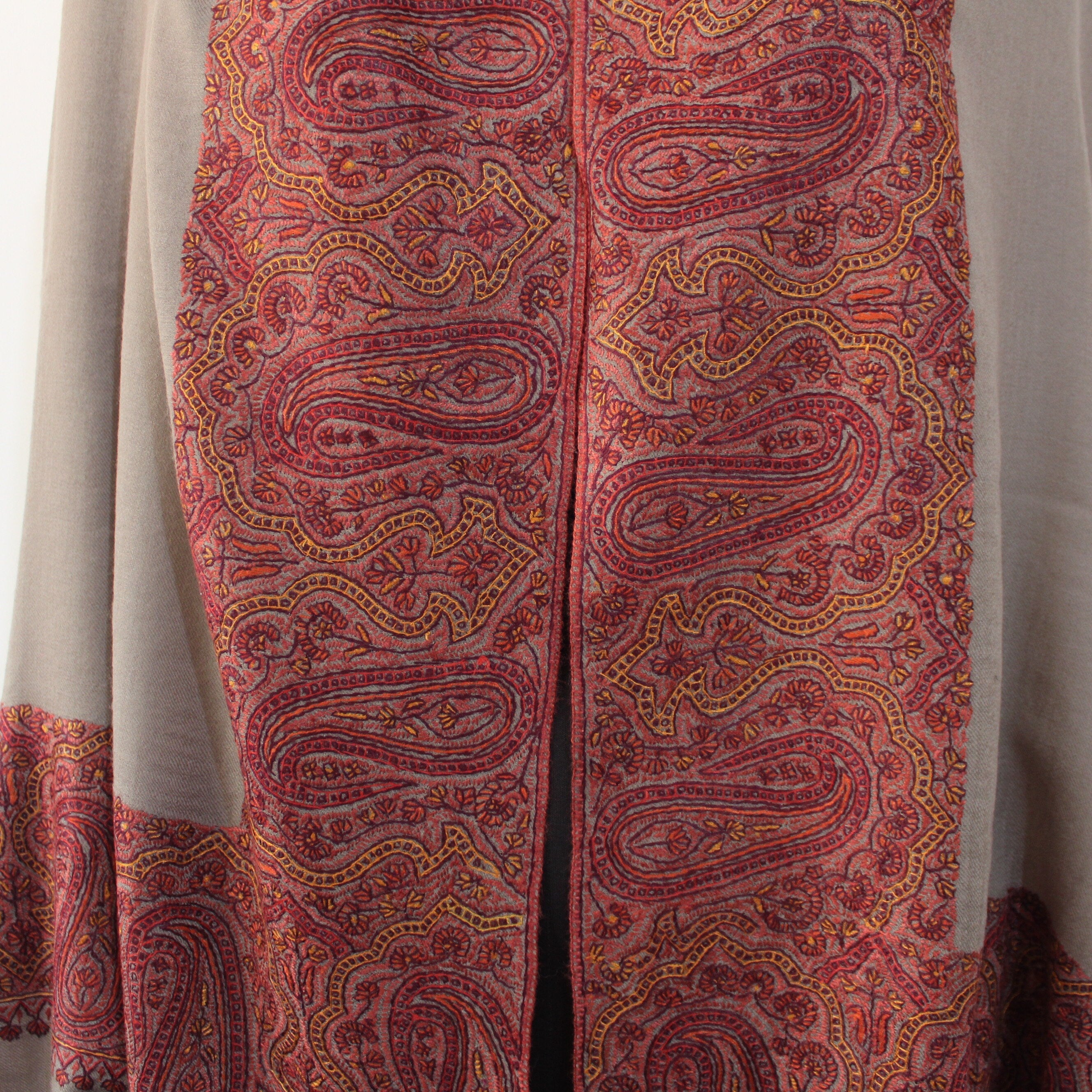 Merino Wool Shawl: Kashmiri Sozni Embroidery, Paisley Wrap BATIN