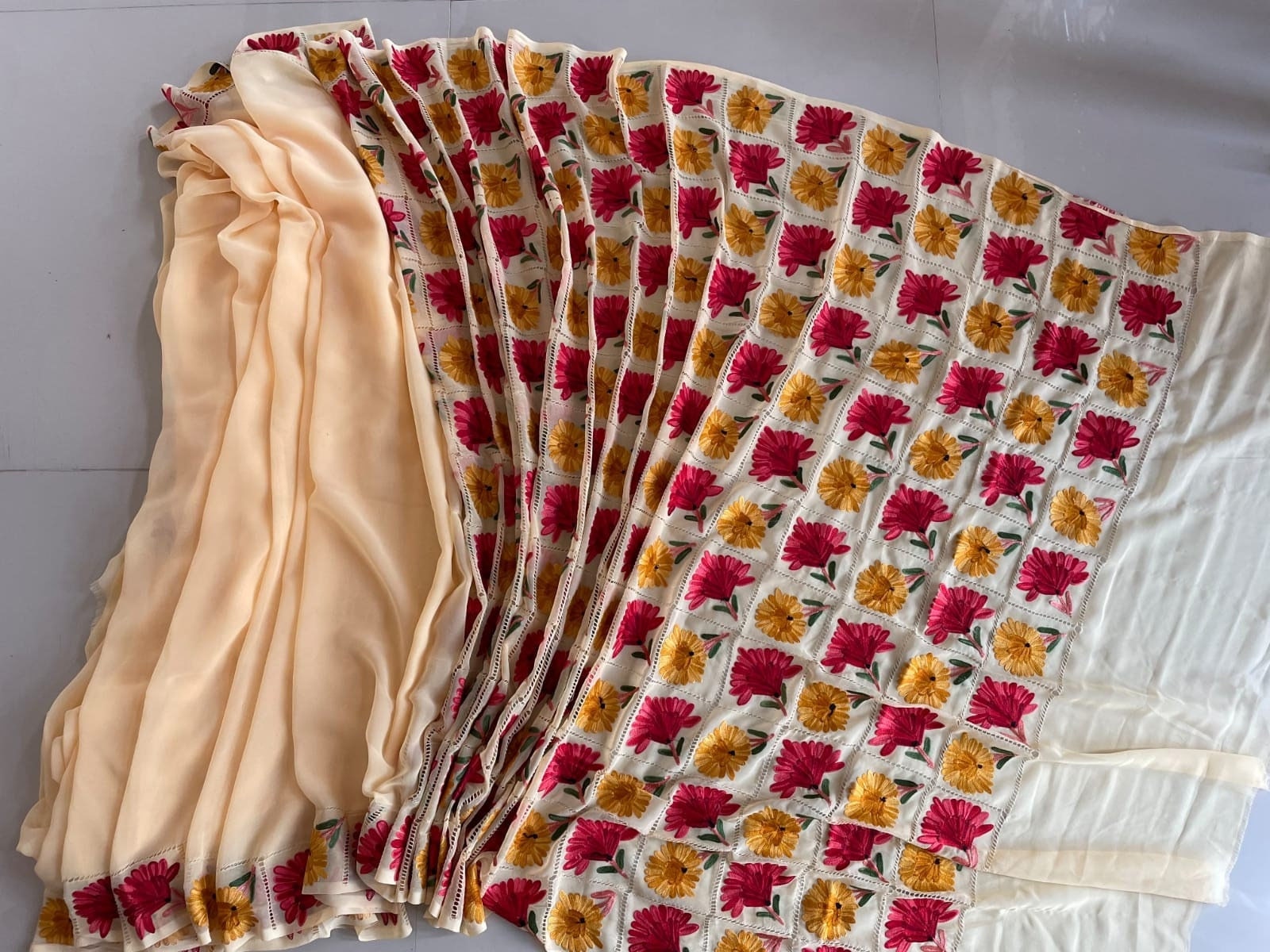 Handmade Kashmiri Aari Embroidered Georgette Saree with Blouse BATIN