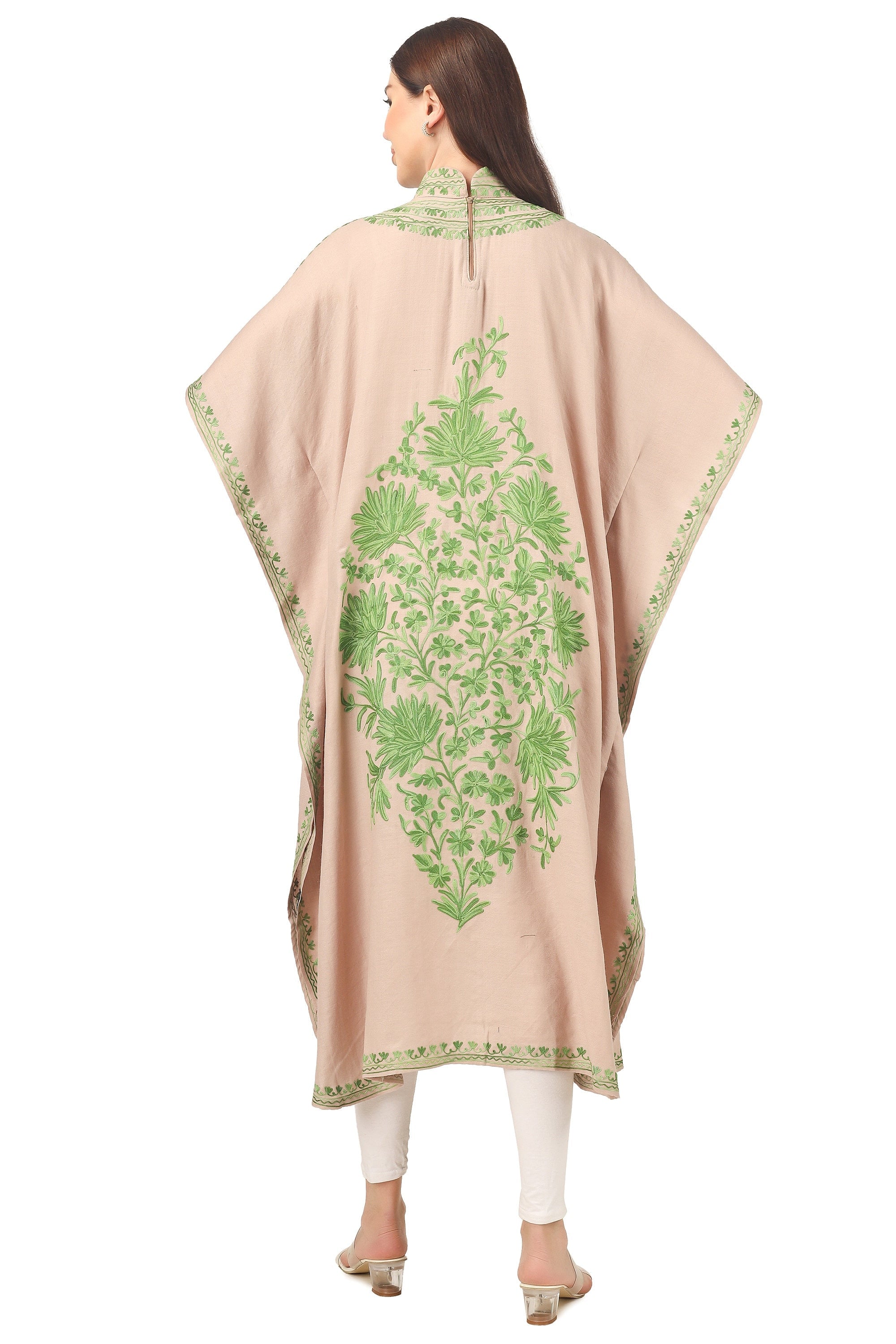 Woolen Kaftan, Aari Embroidered Kaftan, Kashmiri Kaftan, Women Caftan, Beige Kaftan, BATIN