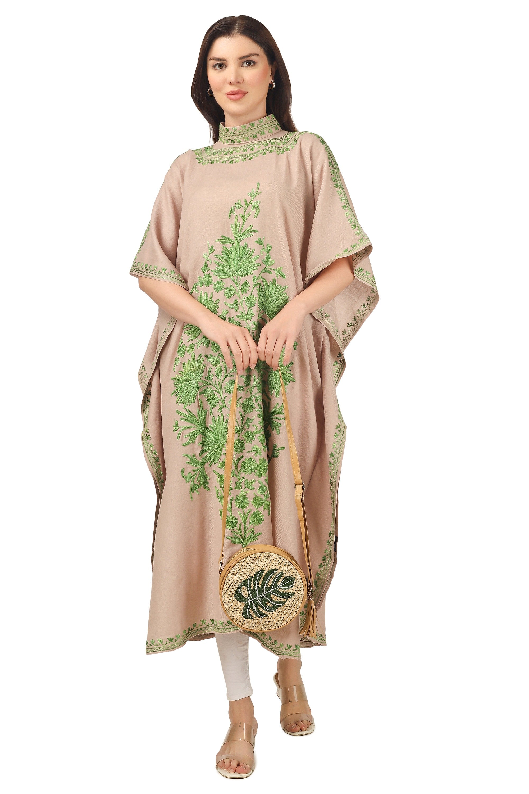 Woolen Kaftan, Aari Embroidered Kaftan, Kashmiri Kaftan, Women Caftan, Beige Kaftan, BATIN