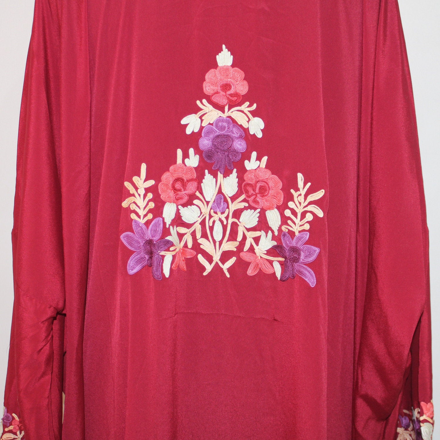 Handmade Kashmiri Aari Embroidered Crepe Silk Kaftan Dress - BATIN