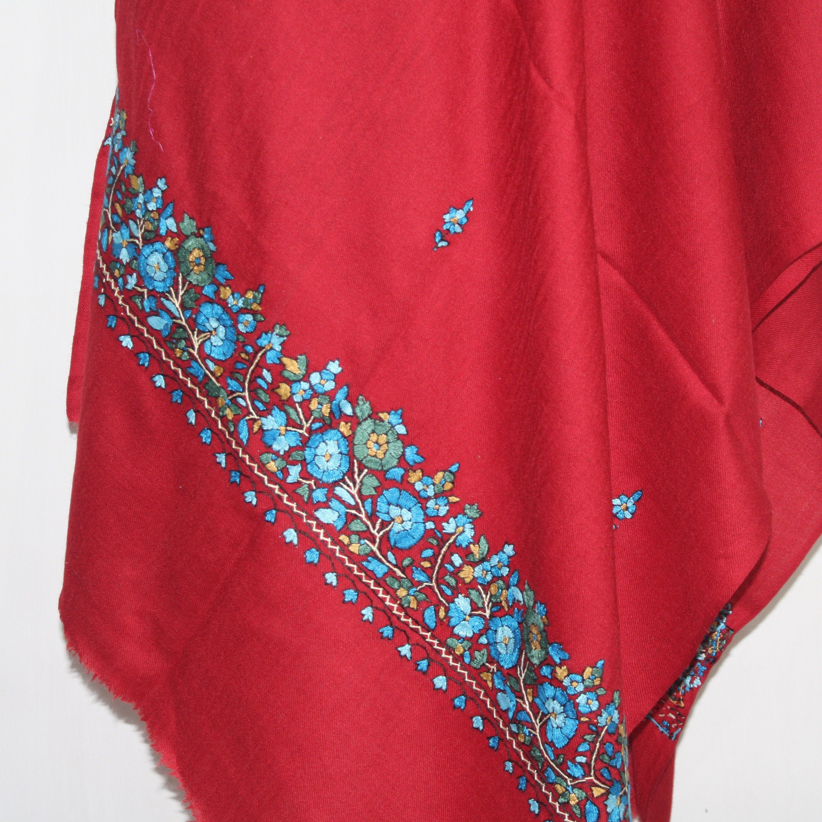 Kashmiri Maroon Wool Scarf: Handmade Paper Mache Embroidery Stole - BATIN