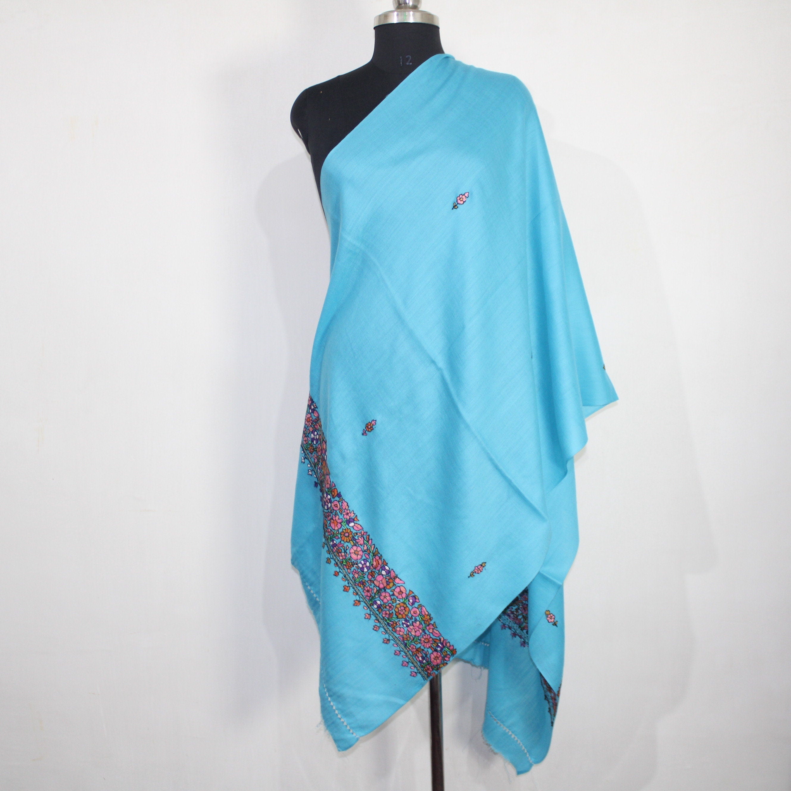 Kashmiri Merino Wool Scarf: Handmade Paper Mache Embroidery Stole BATIN