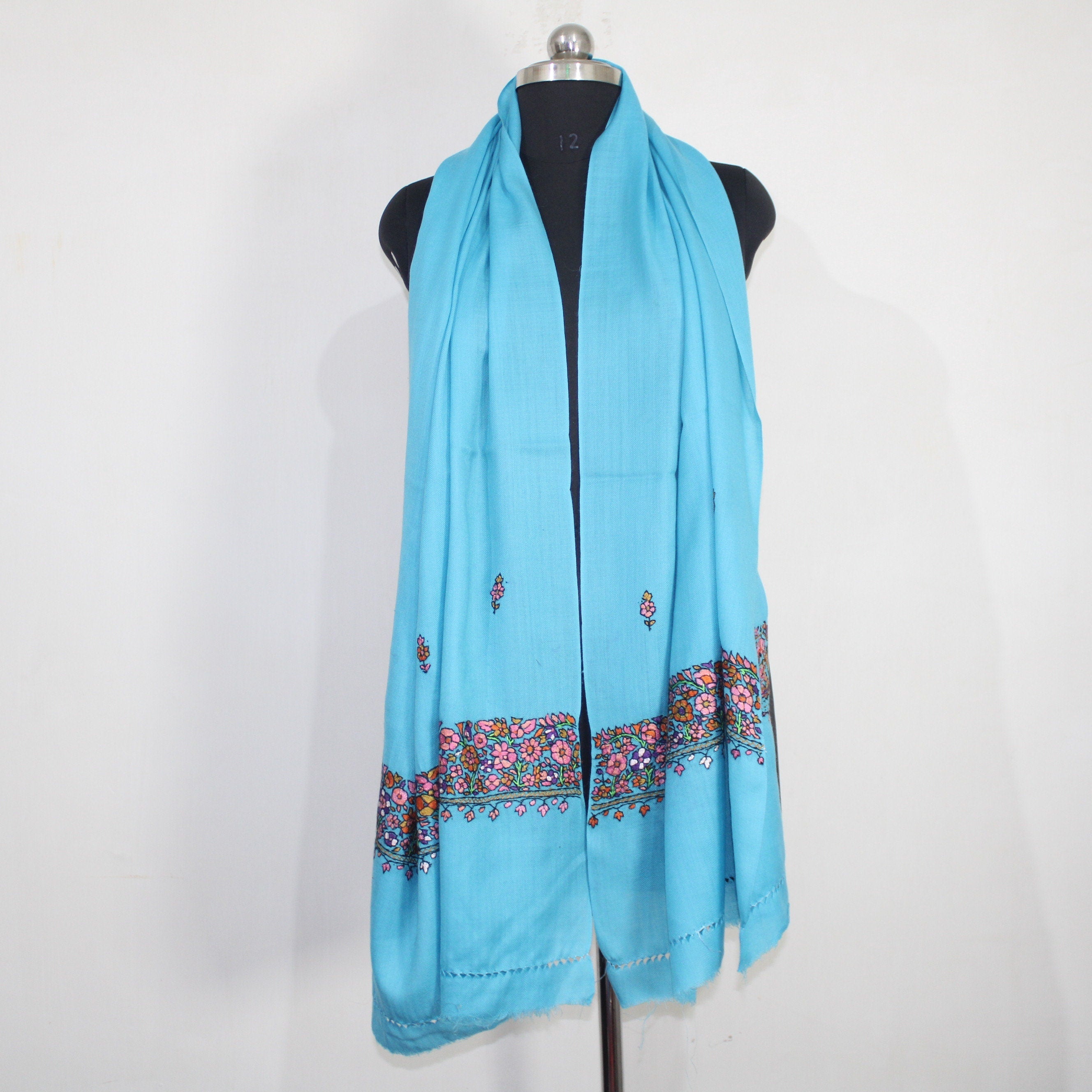 Kashmiri Merino Wool Scarf: Handmade Paper Mache Embroidery Stole BATIN