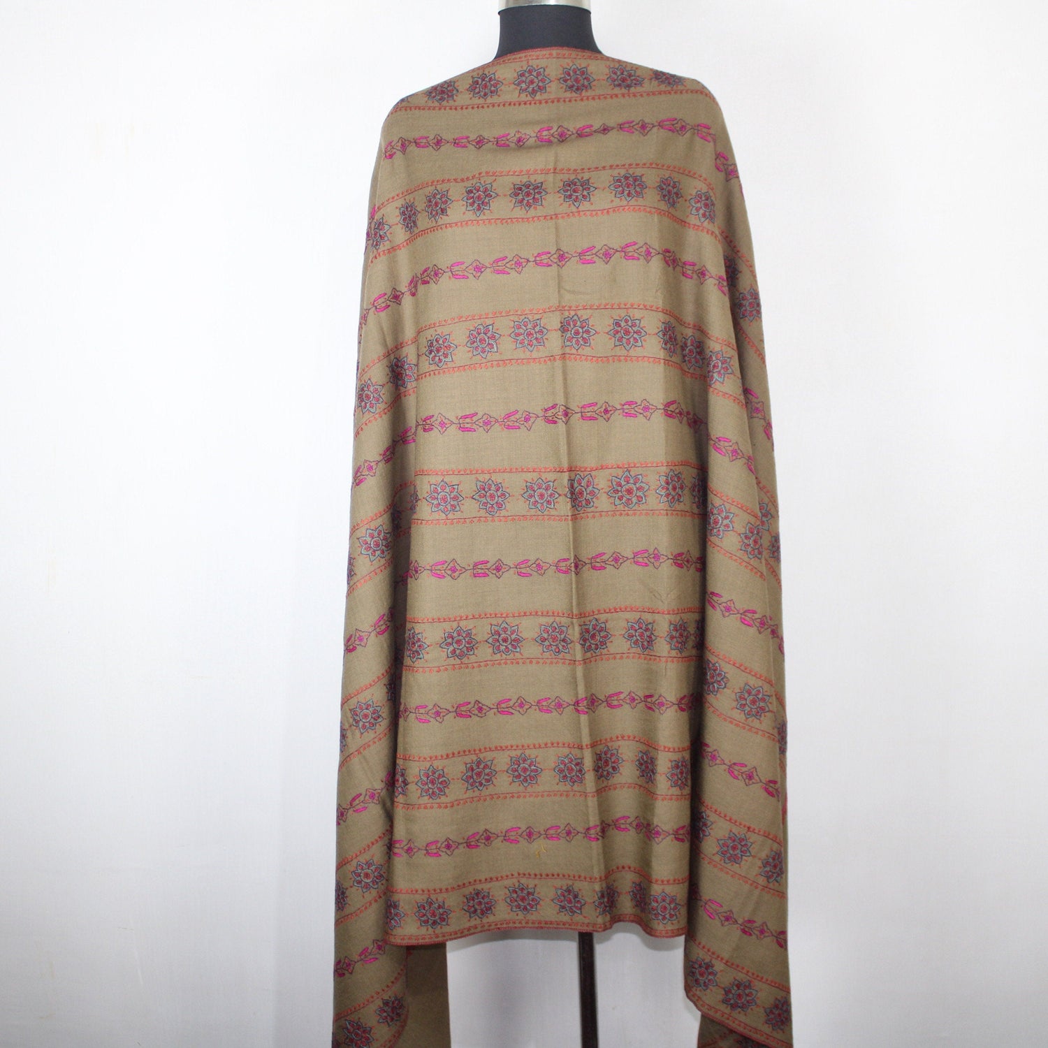 Handmade Merino Wool Shawl: Sozni Embroidery Kashmiri Wrap BATIN