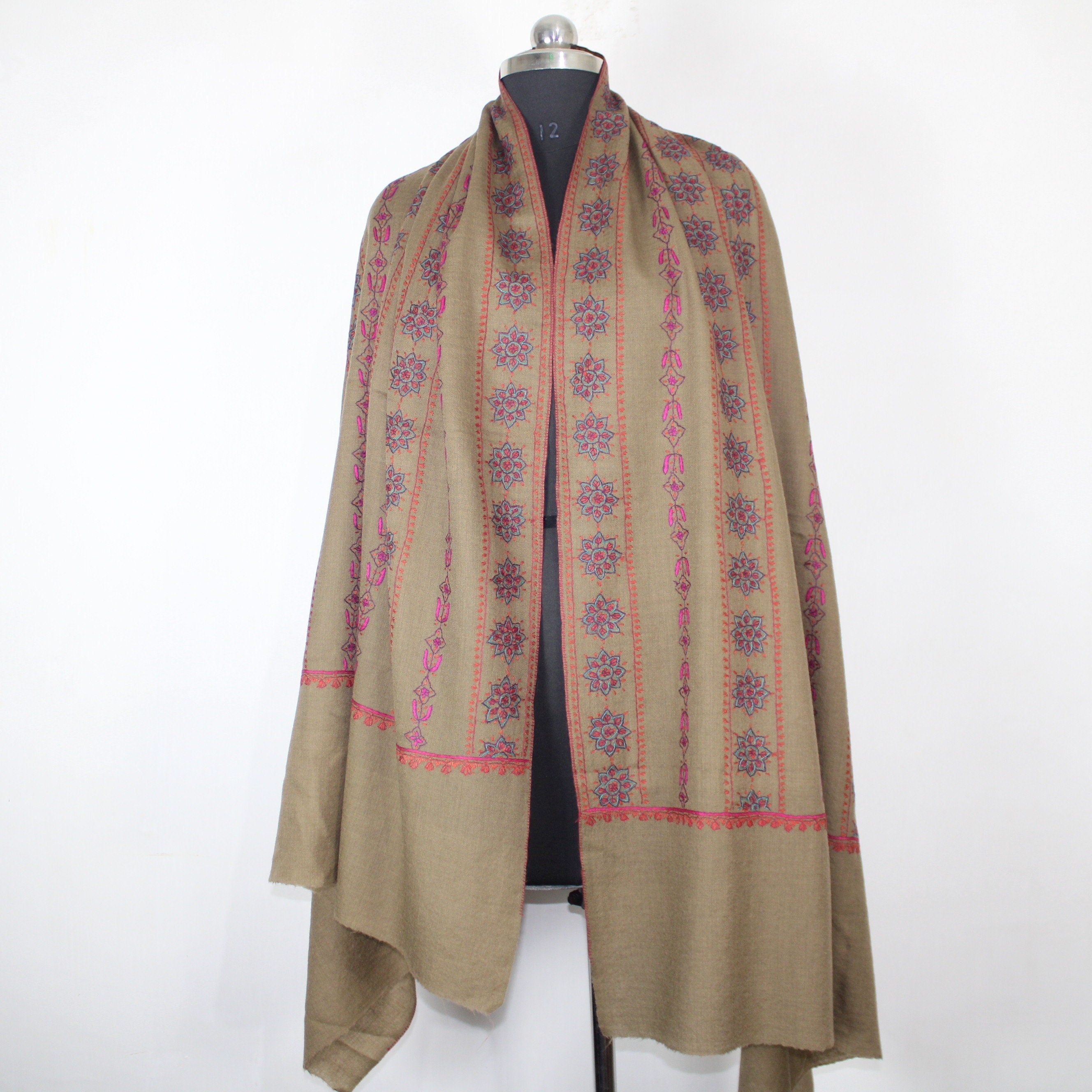 Handmade Merino Wool Shawl: Sozni Embroidery Kashmiri Wrap BATIN