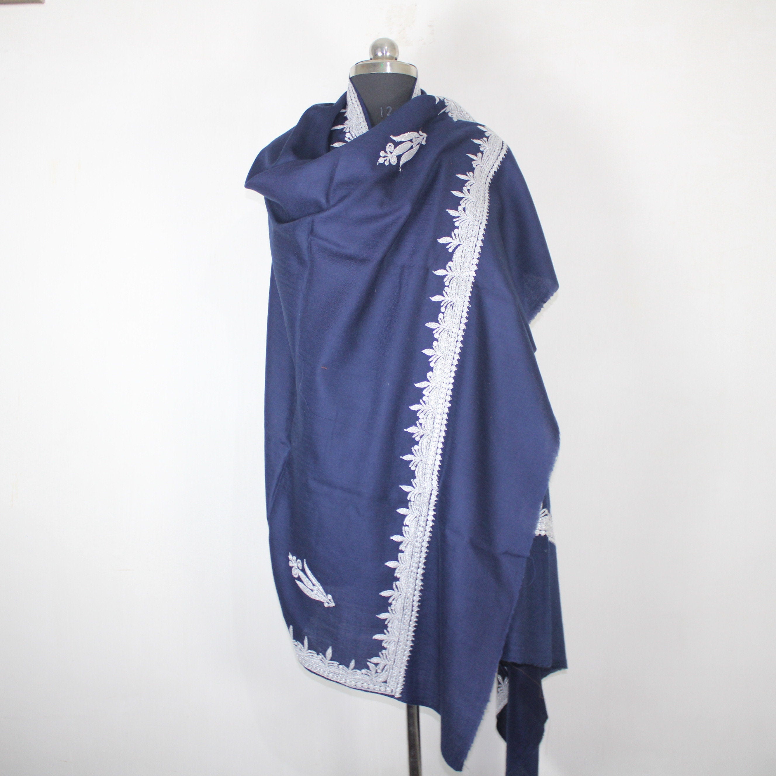 Kashmiri Merino Wool Shawl: Hand Embroidered Tilla/Zari Work BATIN