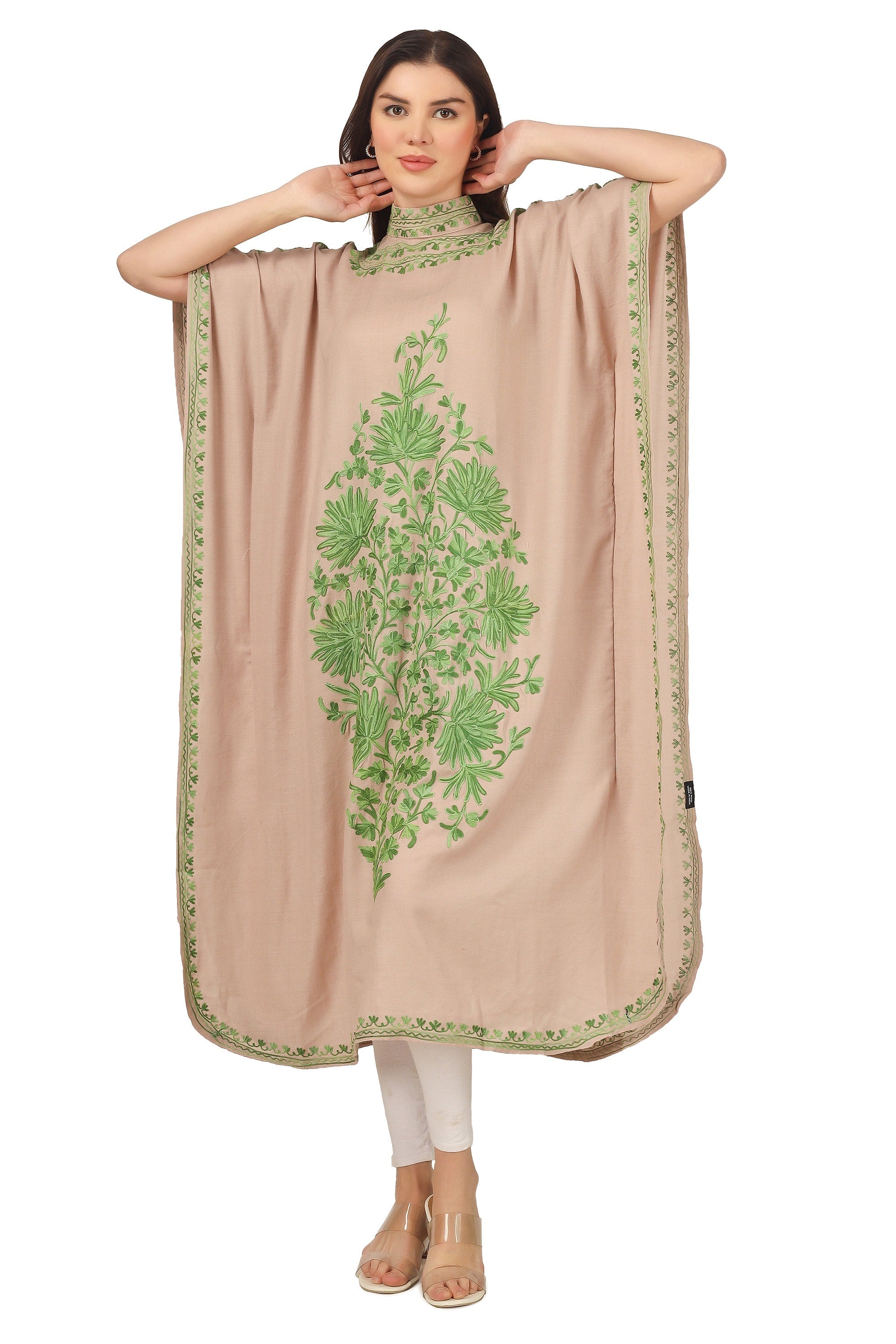 Woolen Kaftan, Aari Embroidered Kaftan, Kashmiri Kaftan, Women Caftan, Beige Kaftan, BATIN