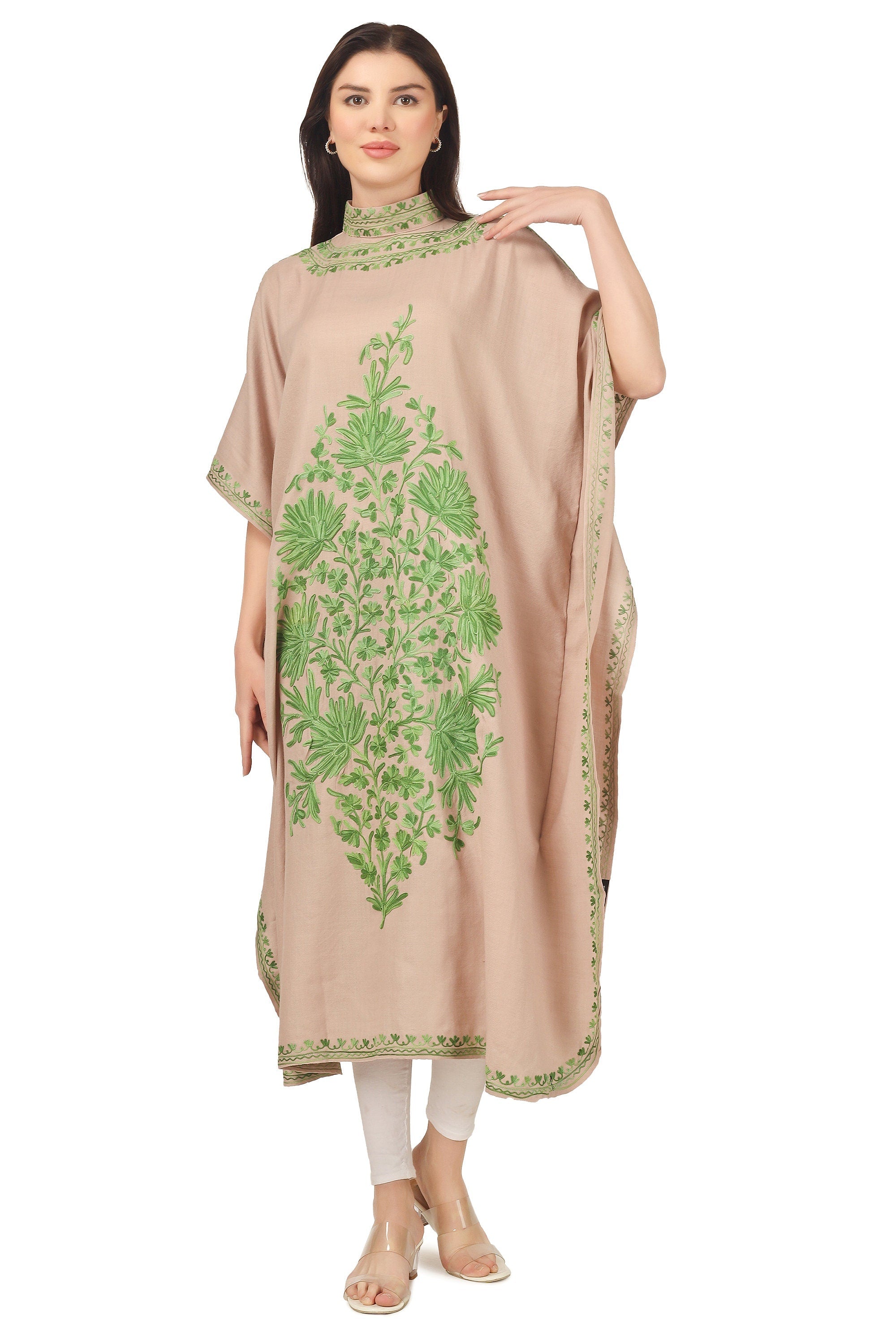 Woolen Kaftan, Aari Embroidered Kaftan, Kashmiri Kaftan, Women Caftan, Beige Kaftan, BATIN