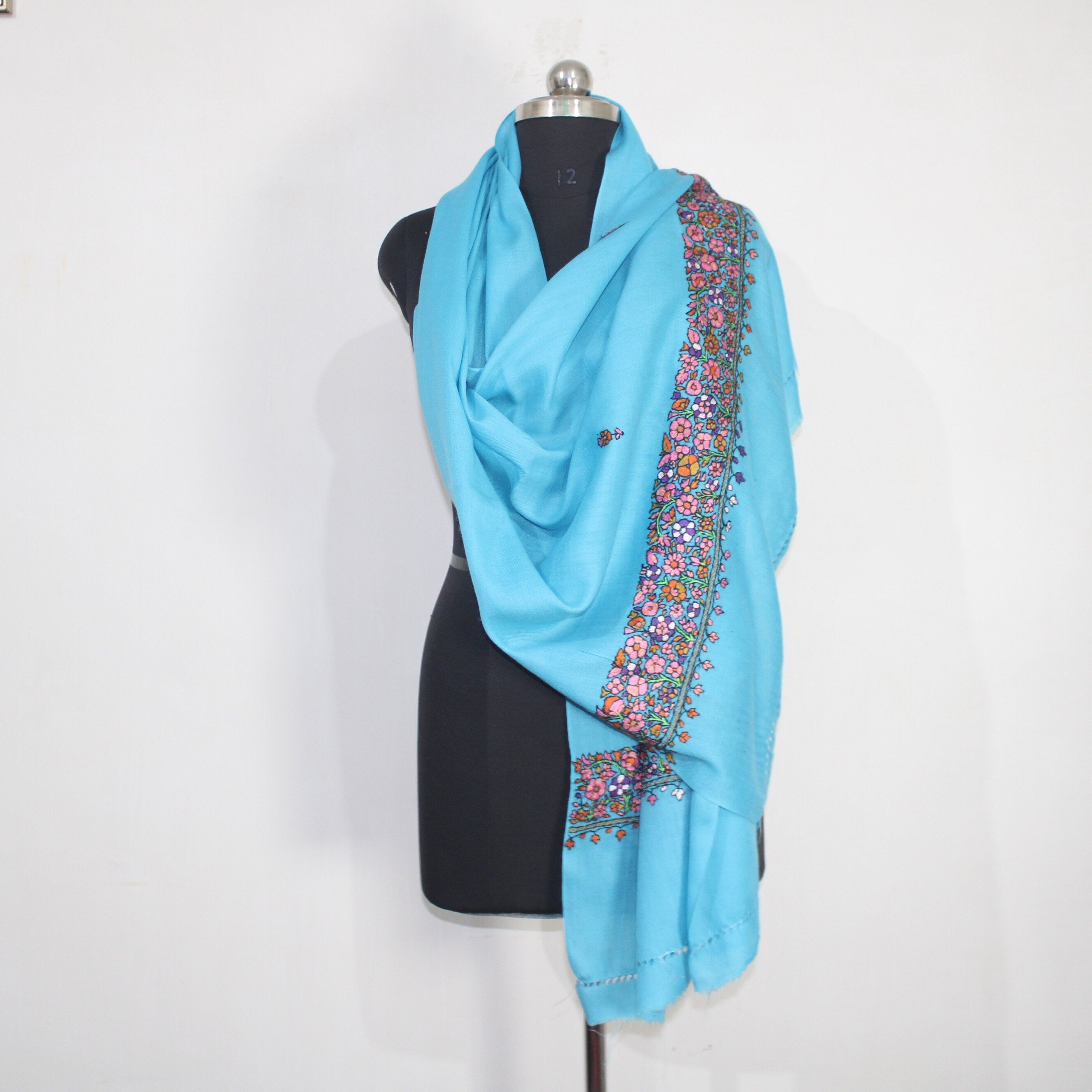 Kashmiri Merino Wool Scarf: Handmade Paper Mache Embroidery Stole BATIN