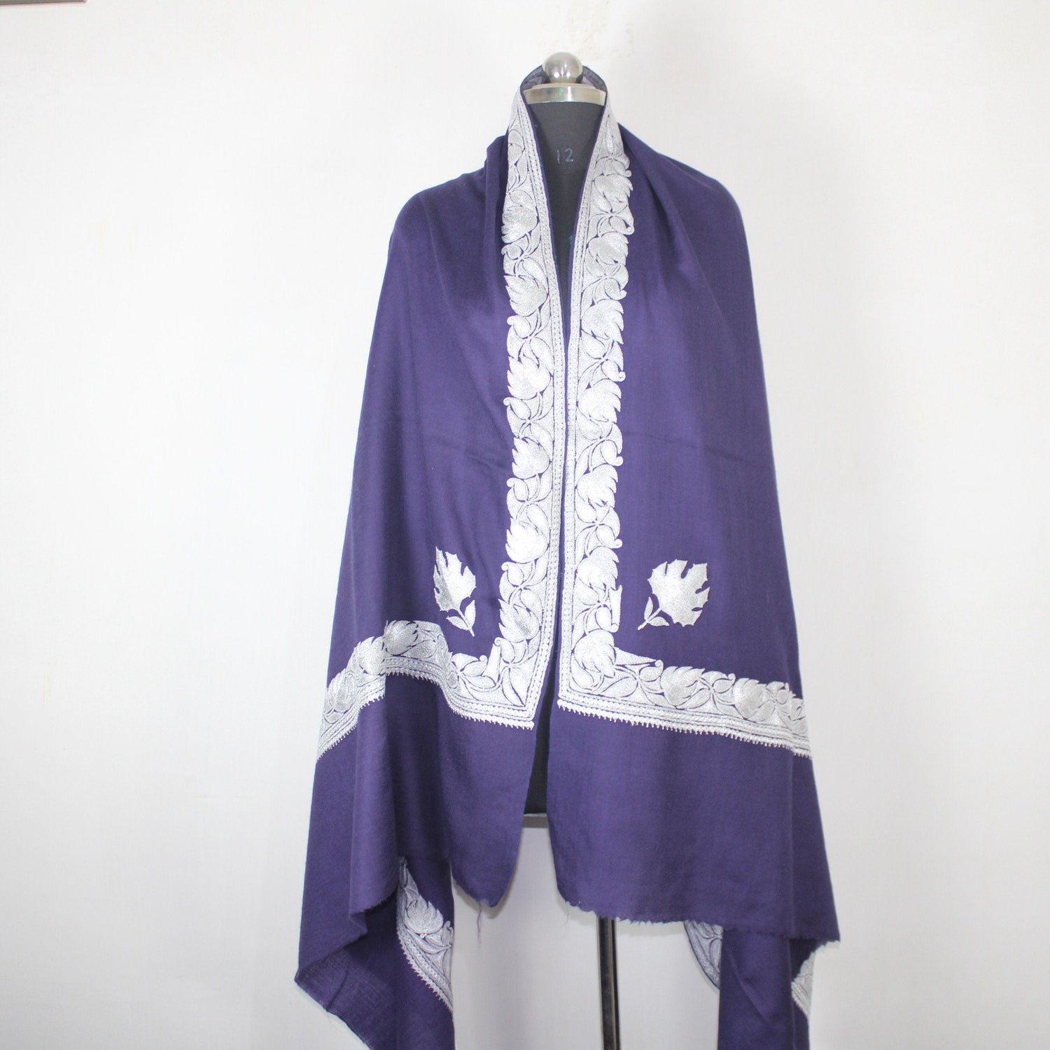 Kashmiri Merino Wool Shawl: Hand-Embroidered Tilla/Zari Design - BATIN