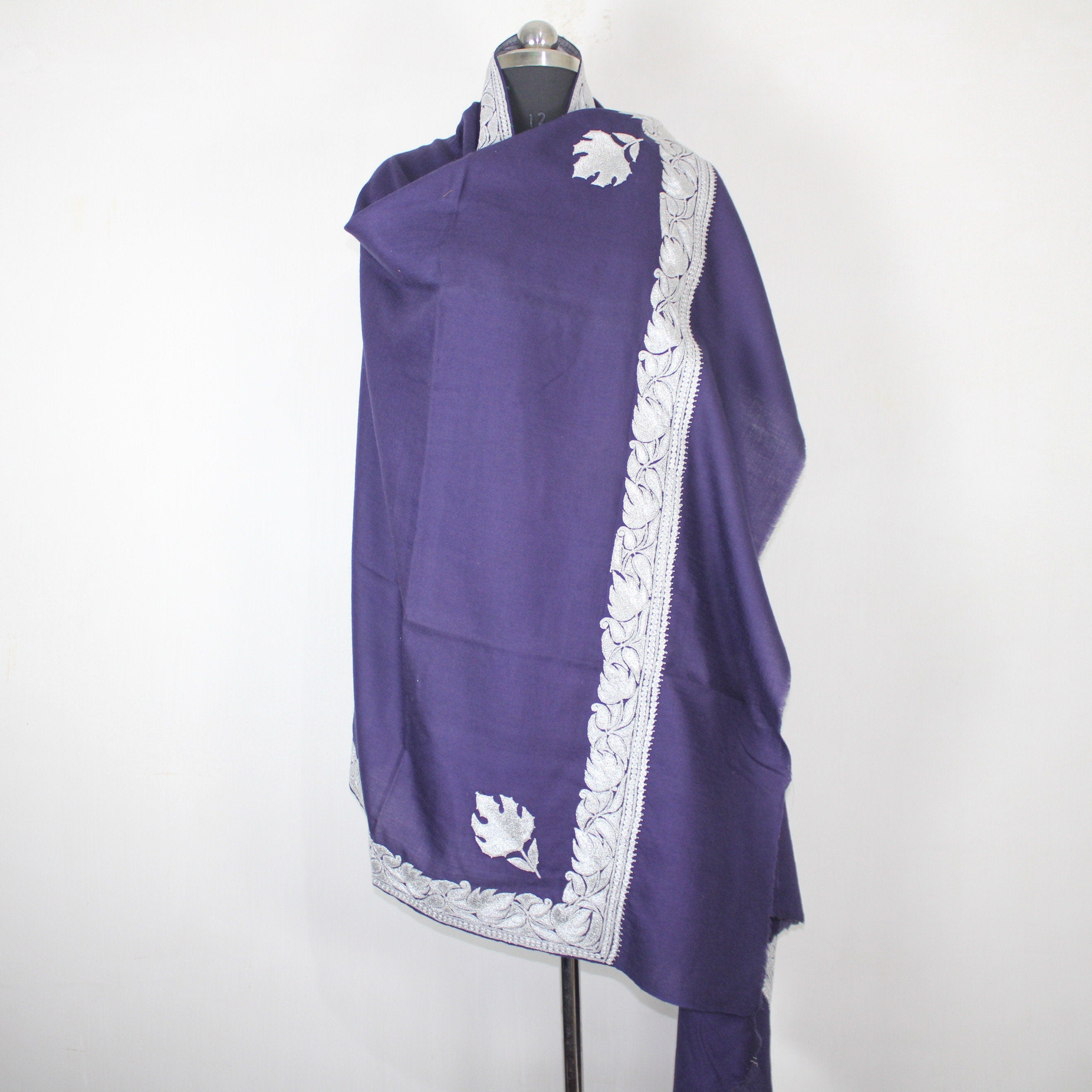 Kashmiri Merino Wool Shawl: Hand-Embroidered Tilla/Zari Design - BATIN