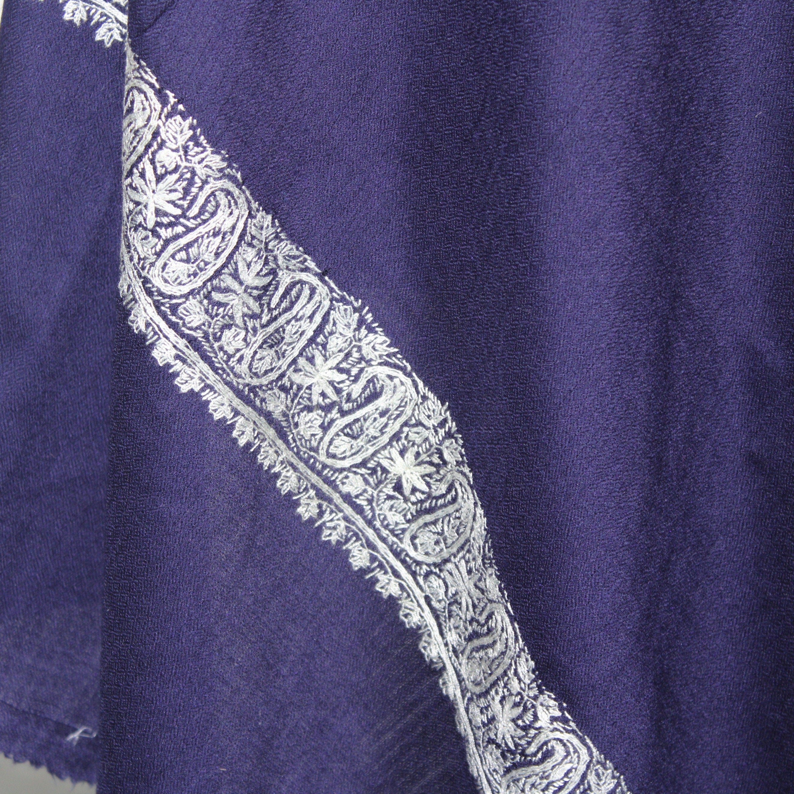 Blue Merino Wool Shawl: Kashmiri Sozni Embroidery, Handcrafted Wrap BATIN