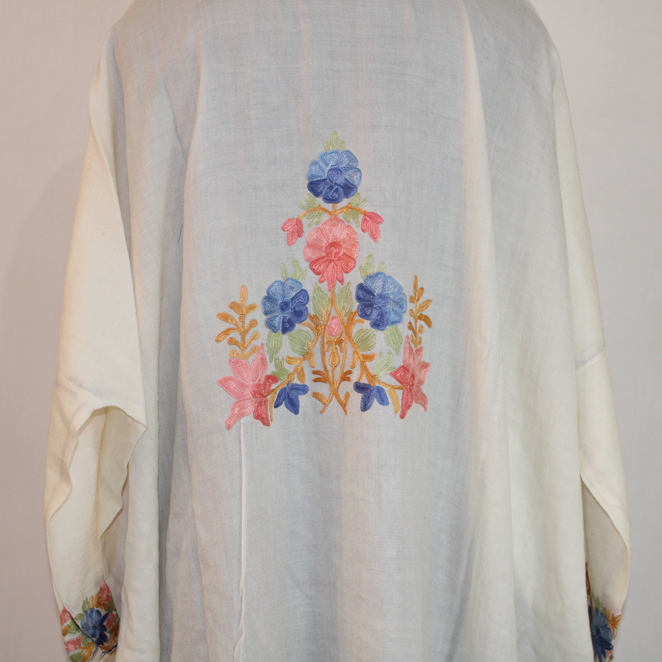 Handmade Kashmiri Aari Embroidered Merino Wool Kaftan Dress - BATIN